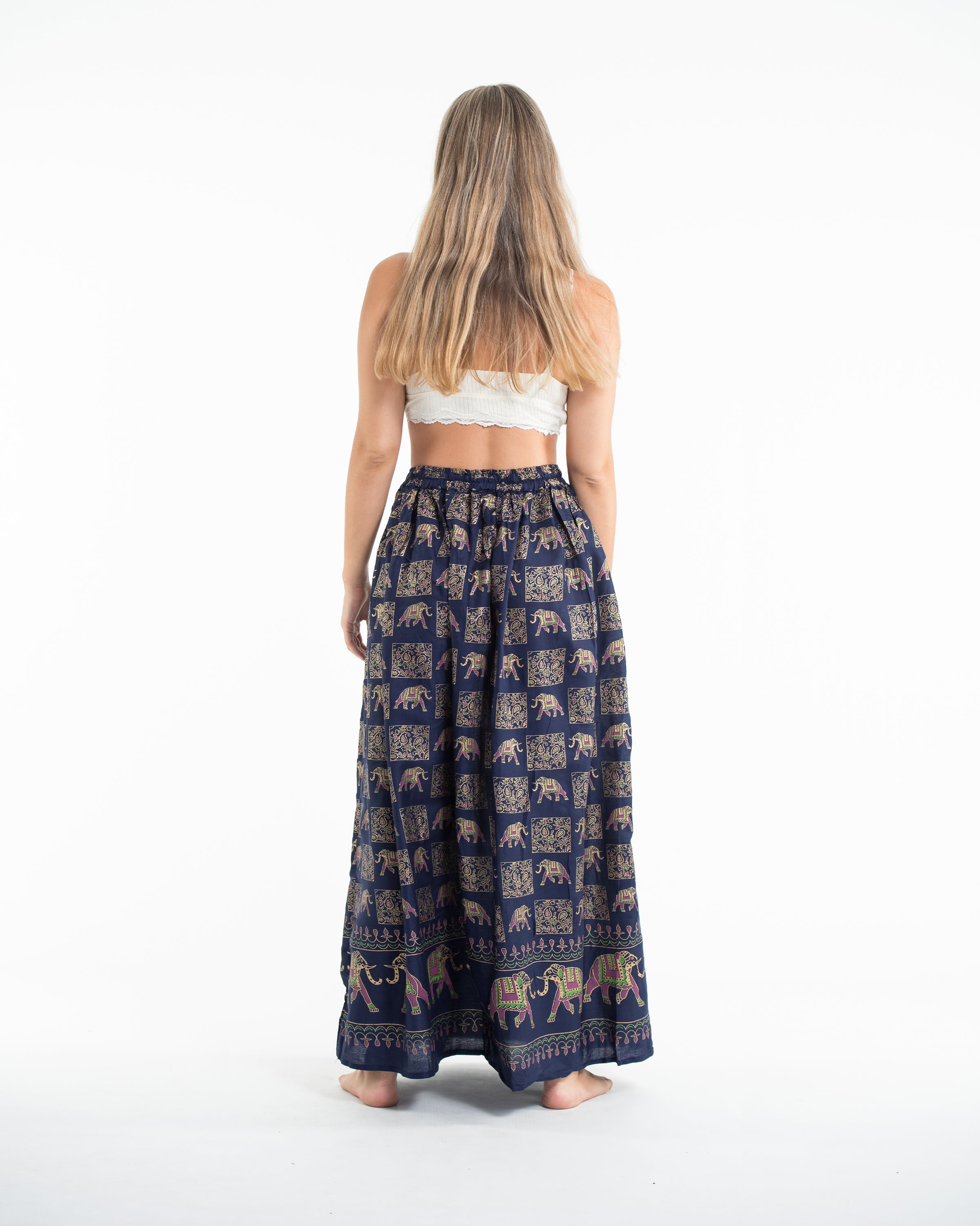 Elephant Print Midi Skirt in Navy