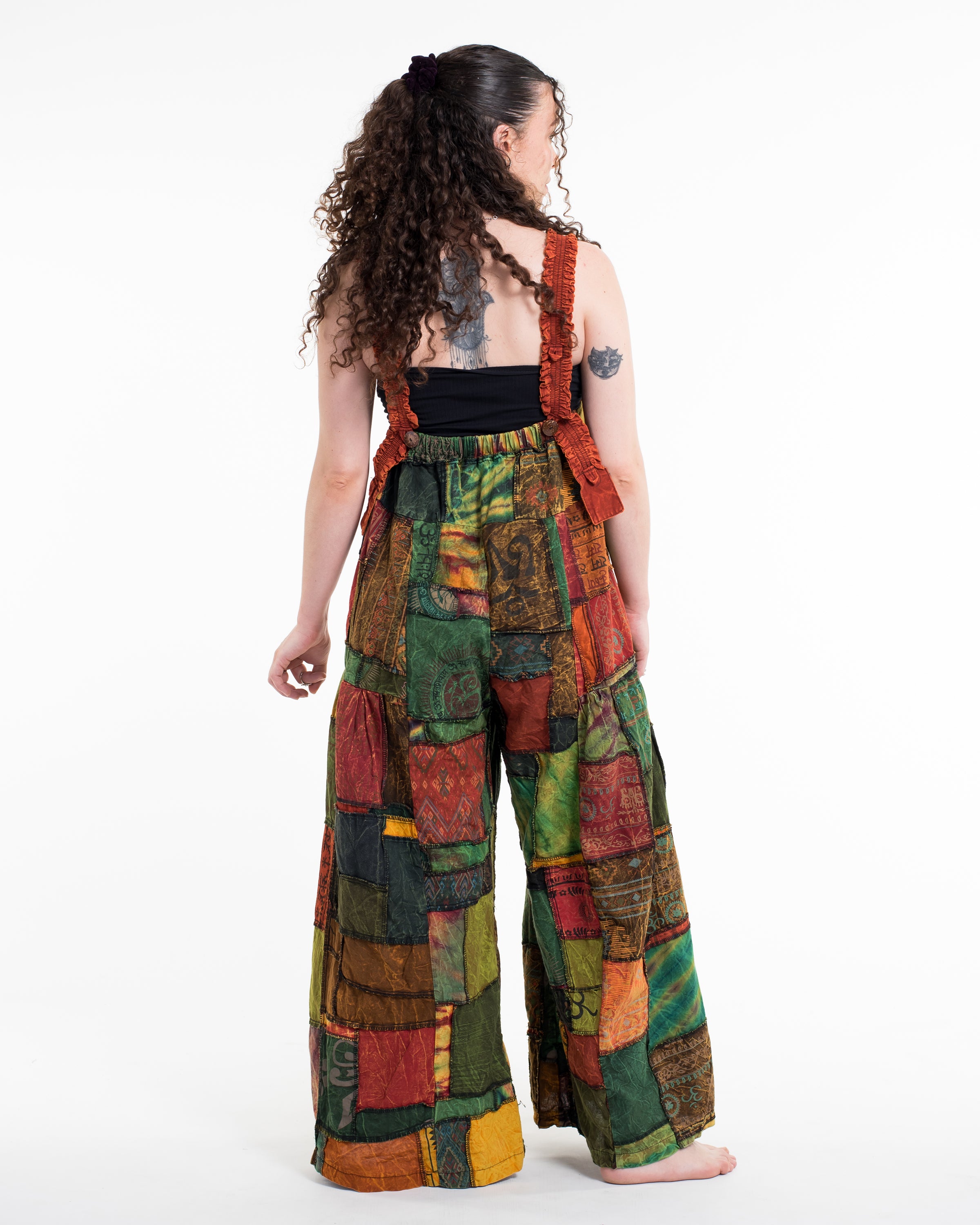 Patchwork Stonewash Overall in Multi Brick