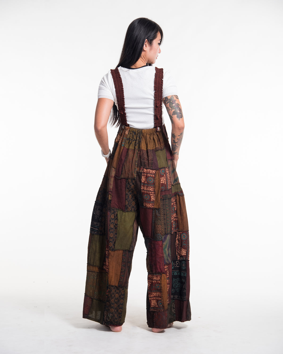 Patchwork Stonewash Overall in Multi Brown