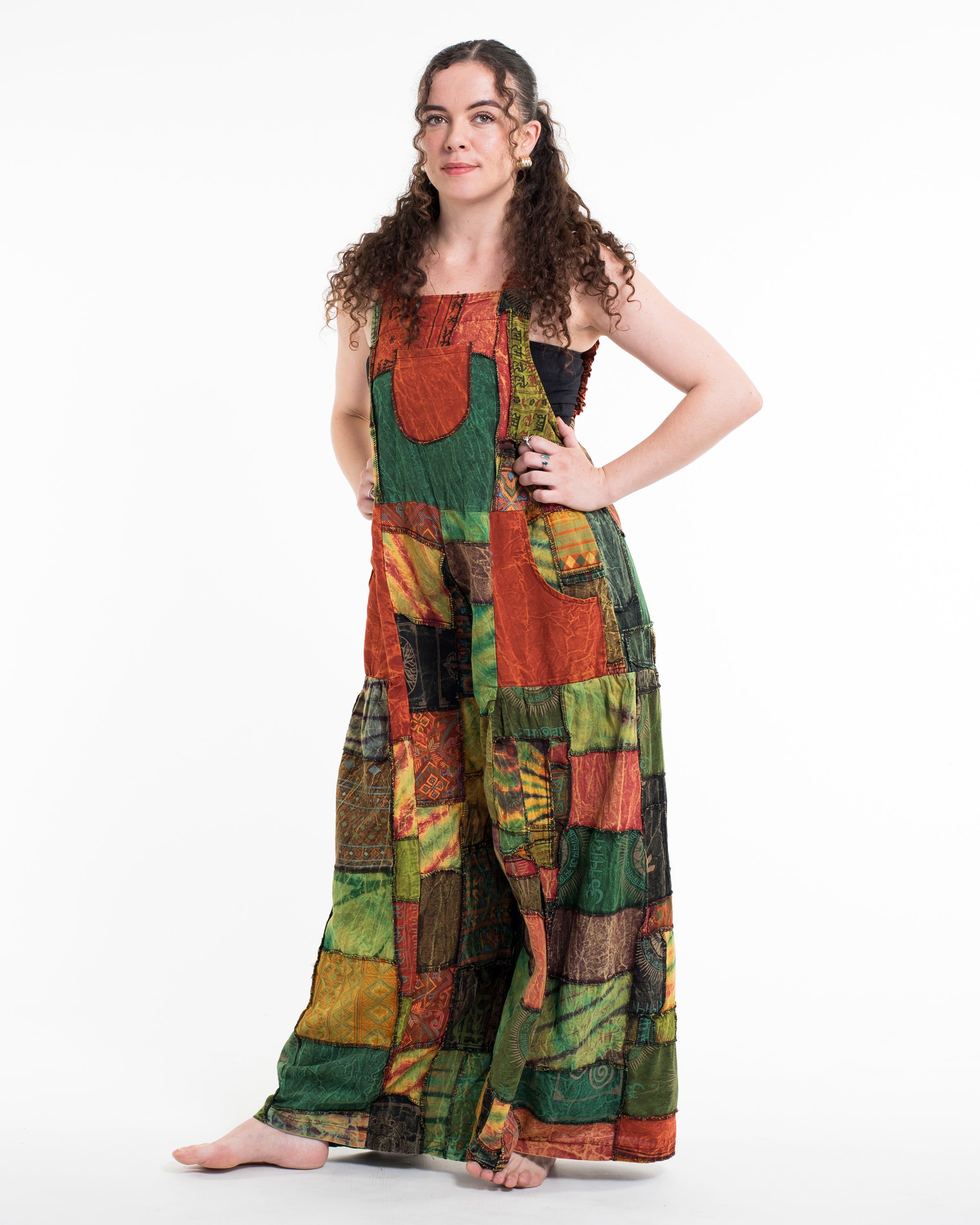 Patchwork Stonewash Overall in Multi Orange