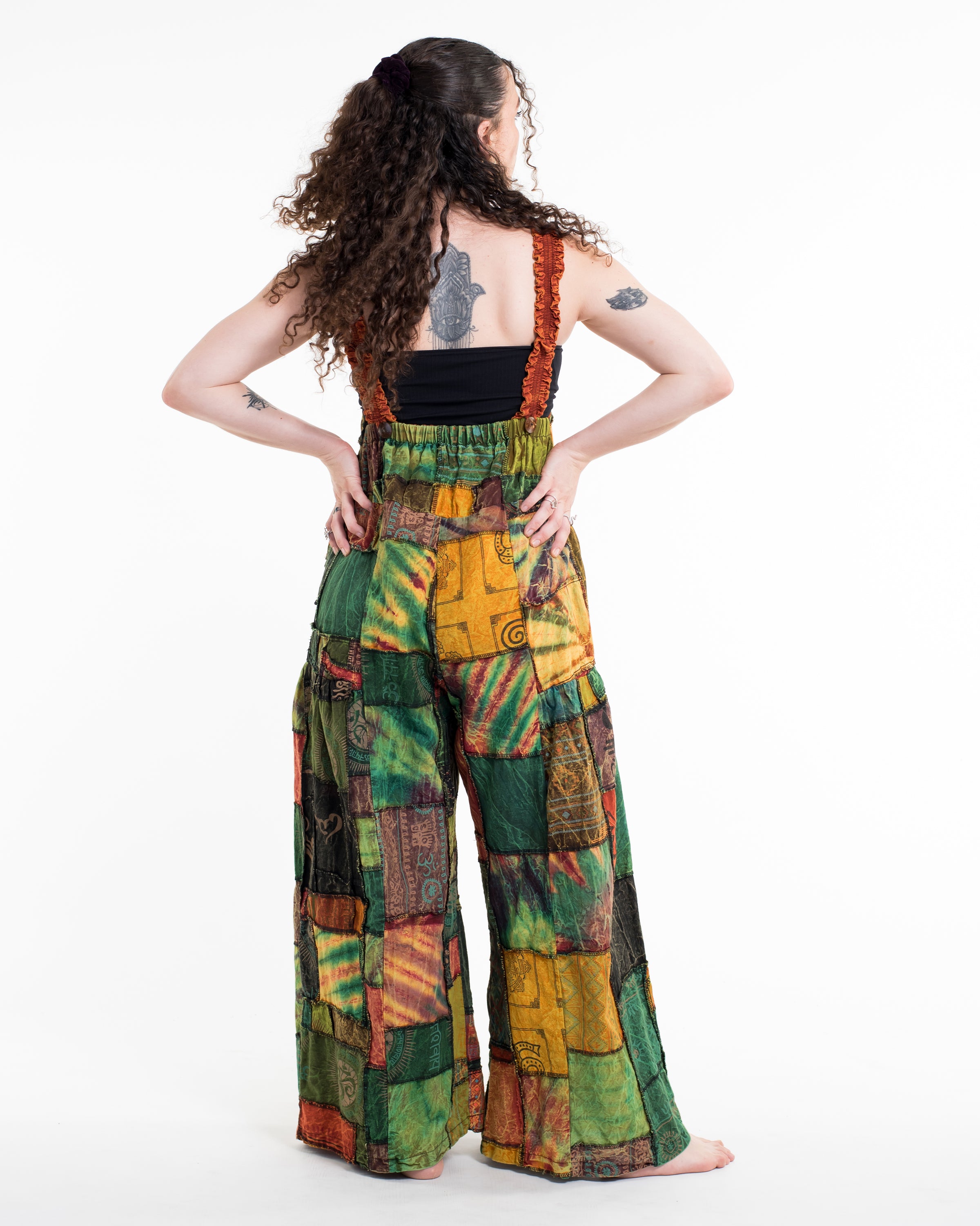 Patchwork Stonewash Overall in Multi Orange