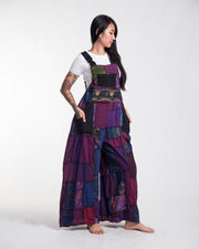 Patchwork Stonewash Overall in Multi Purple