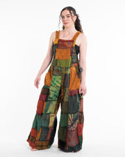 Patchwork Stonewash Overall in Multi Yellow