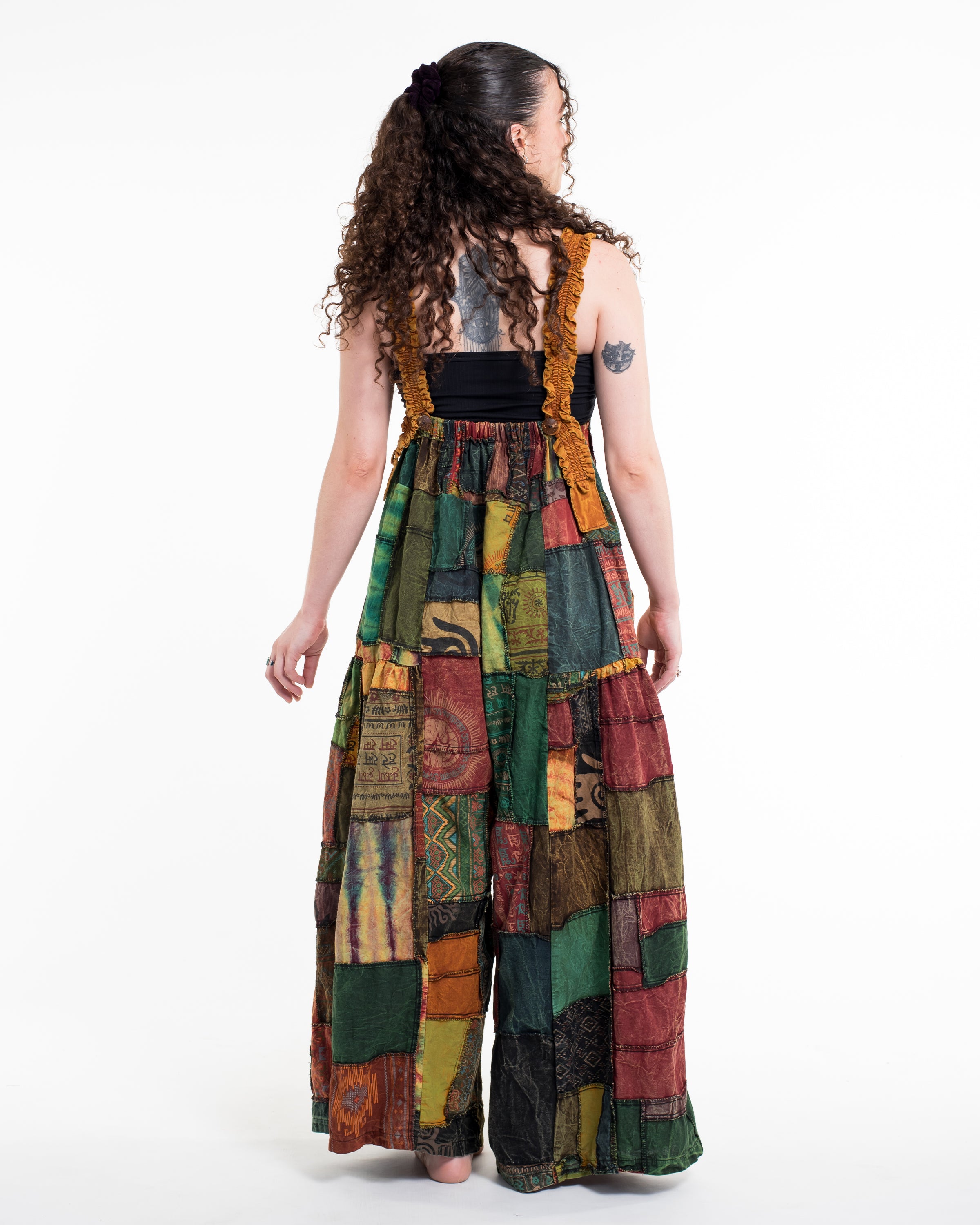 Patchwork Stonewash Overall in Multi Yellow