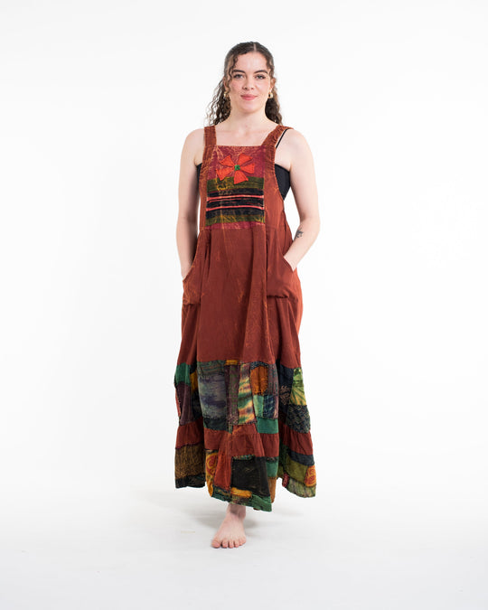 Patchwork Stonewash Overall Dress in Multi Brick