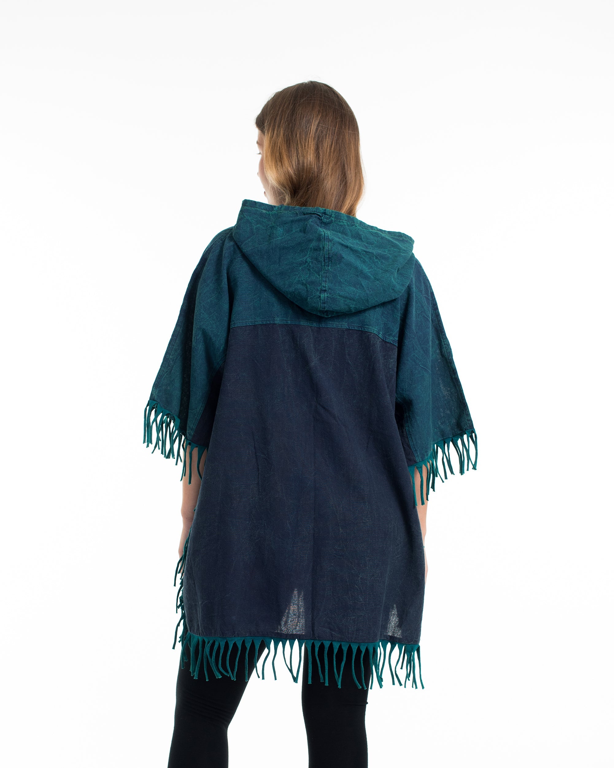 Unisex Stonewash Hooded Poncho in Blue