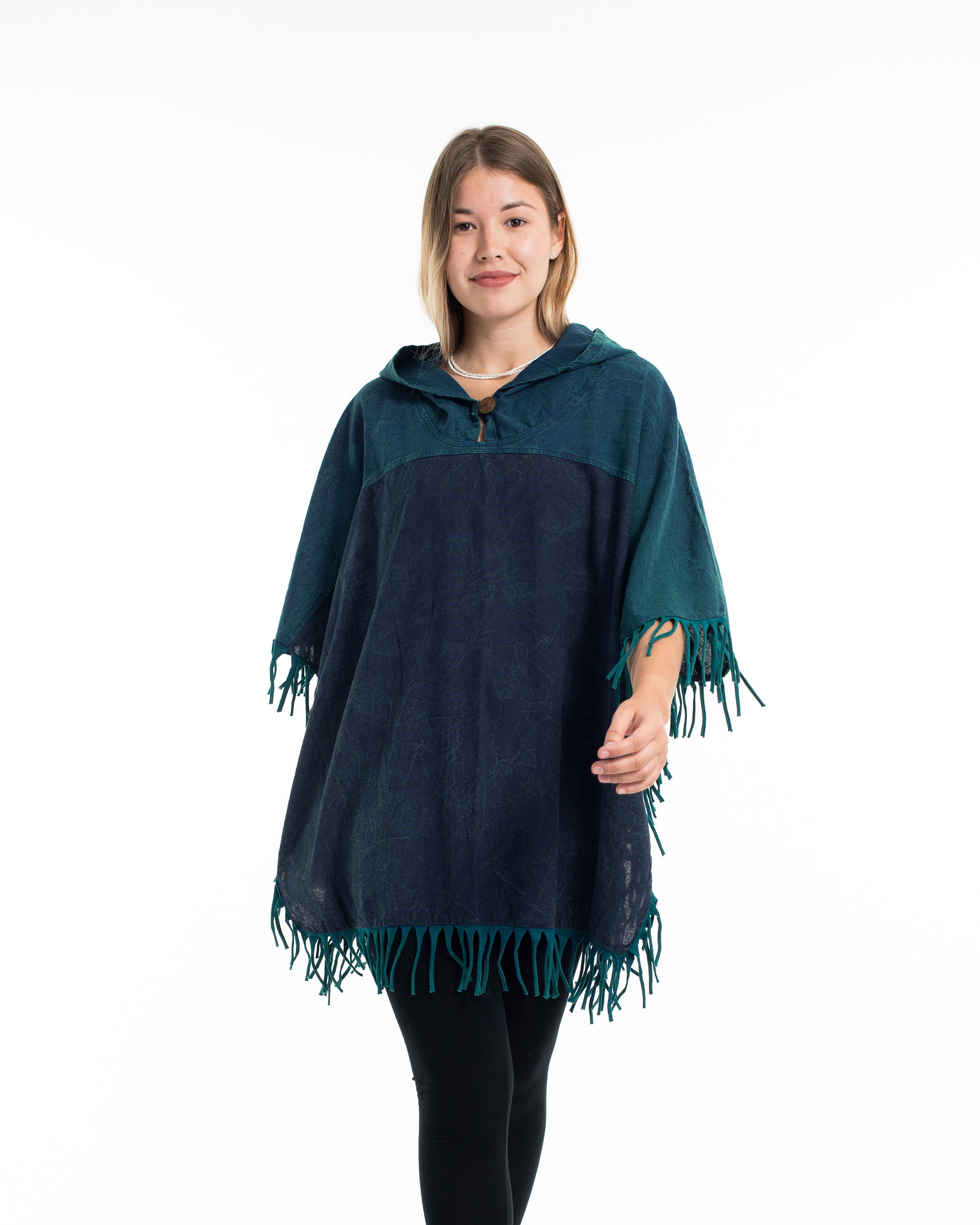 Unisex Stonewash Hooded Poncho in Blue