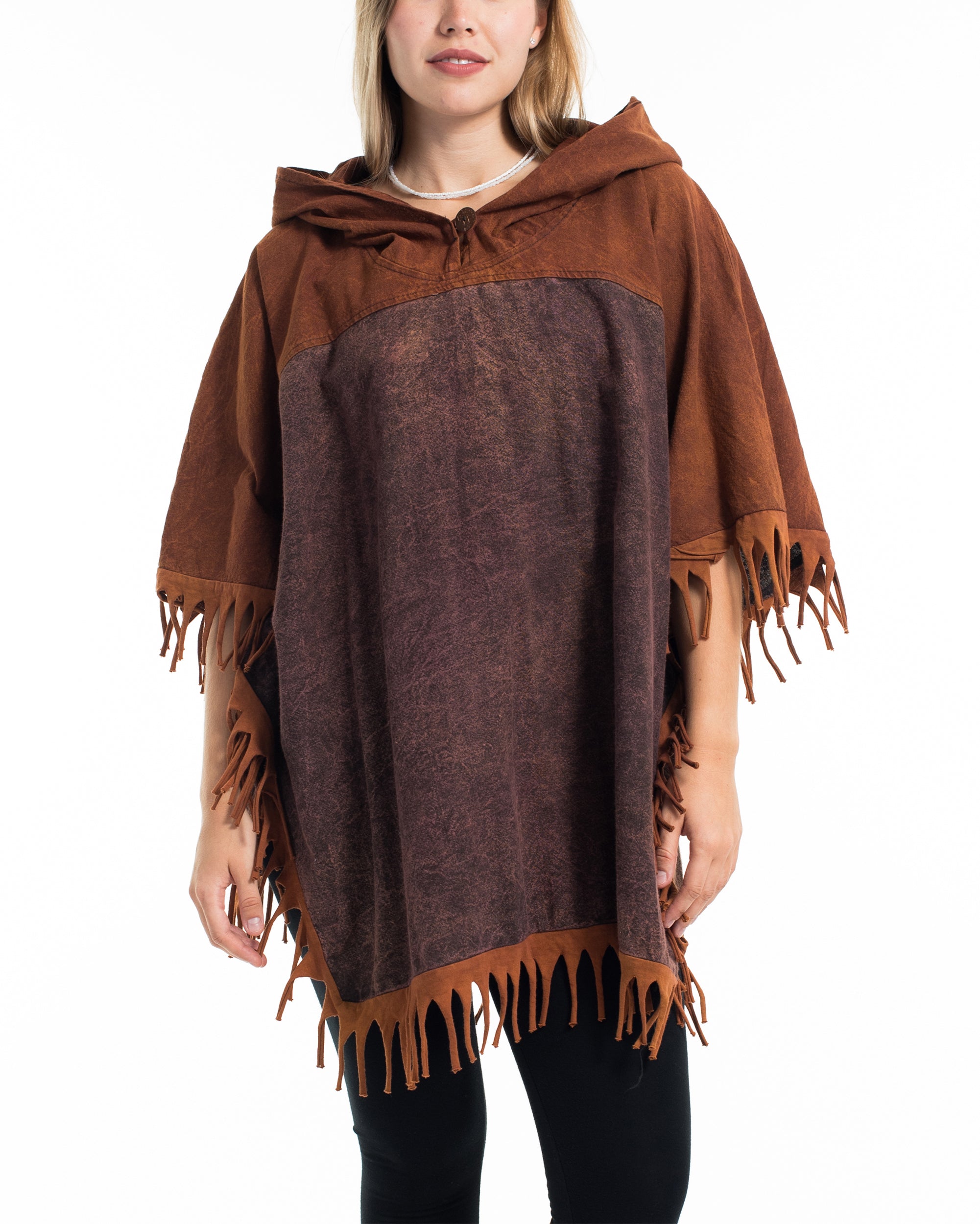 Unisex Stonewash Hooded Poncho in Brick