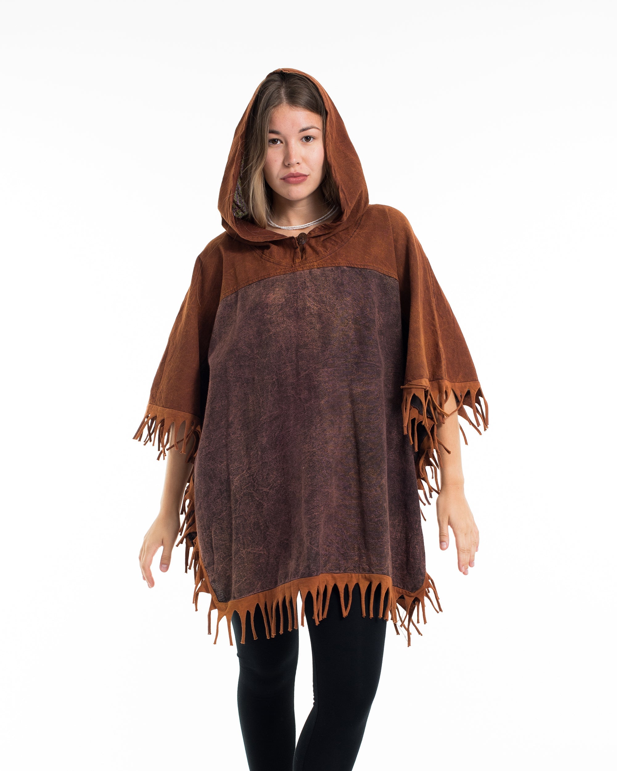 Unisex Stonewash Hooded Poncho in Brick