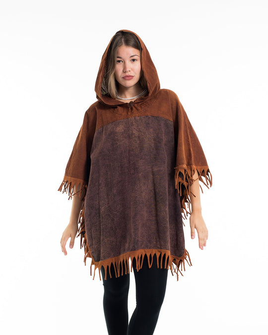 Unisex Stonewash Hooded Poncho in Brick
