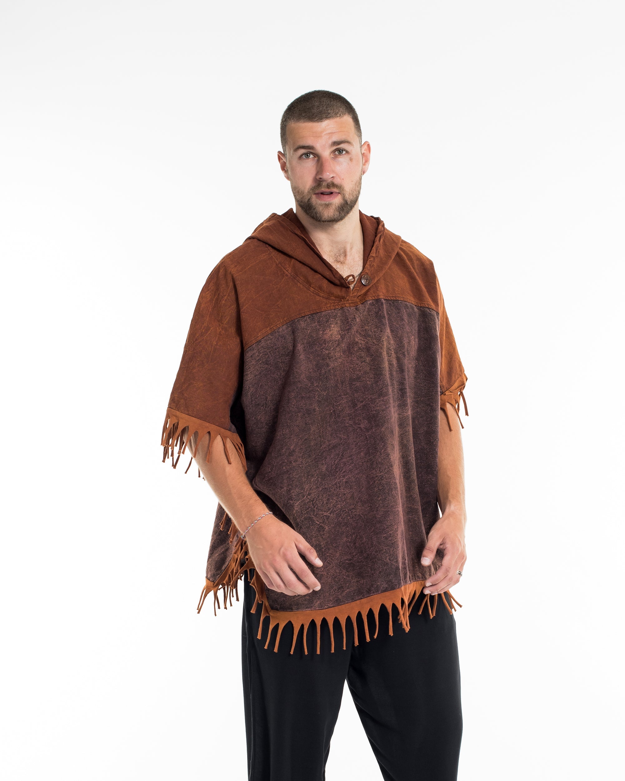 Unisex Stonewash Hooded Poncho in Brick