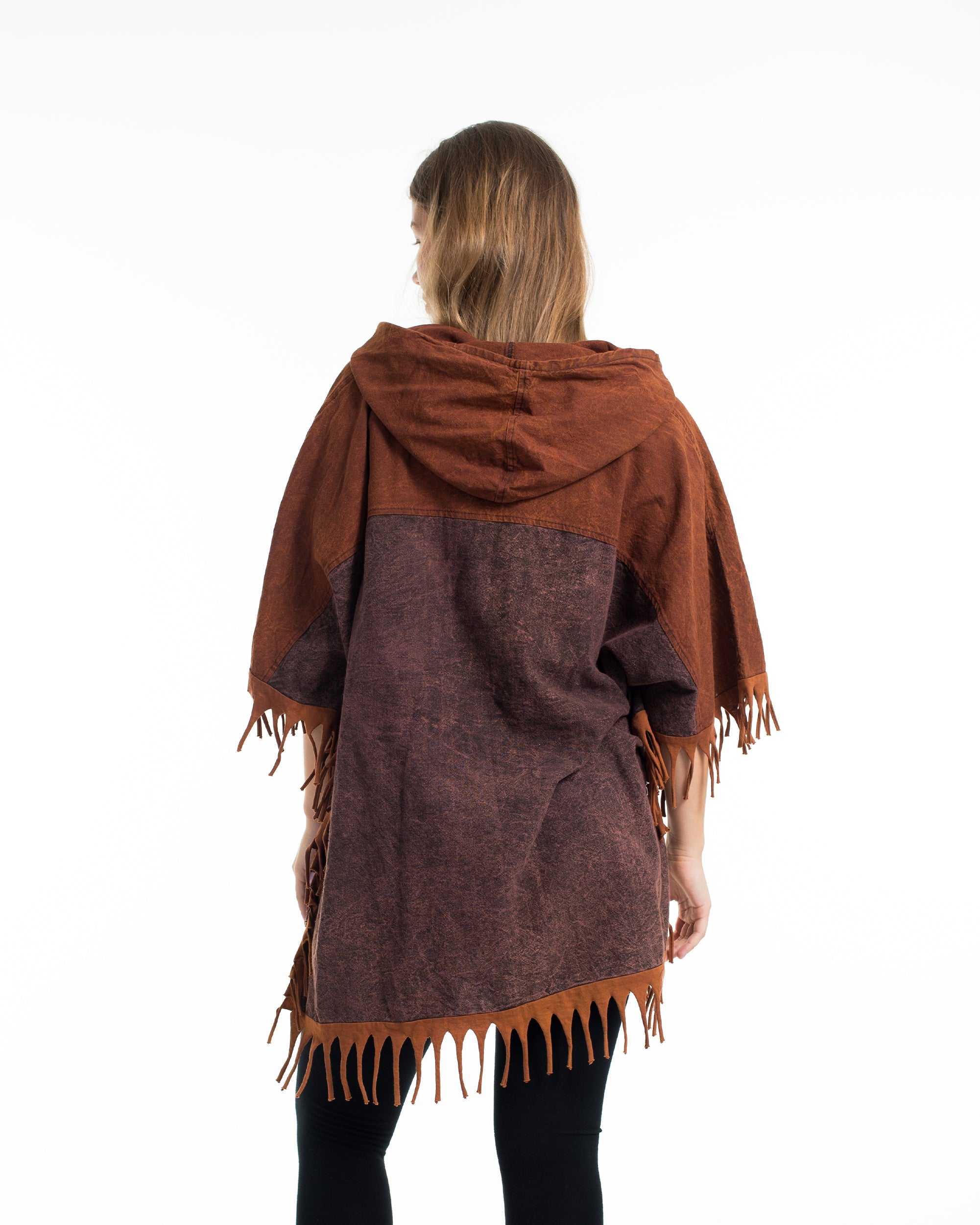 Unisex Stonewash Hooded Poncho in Brick