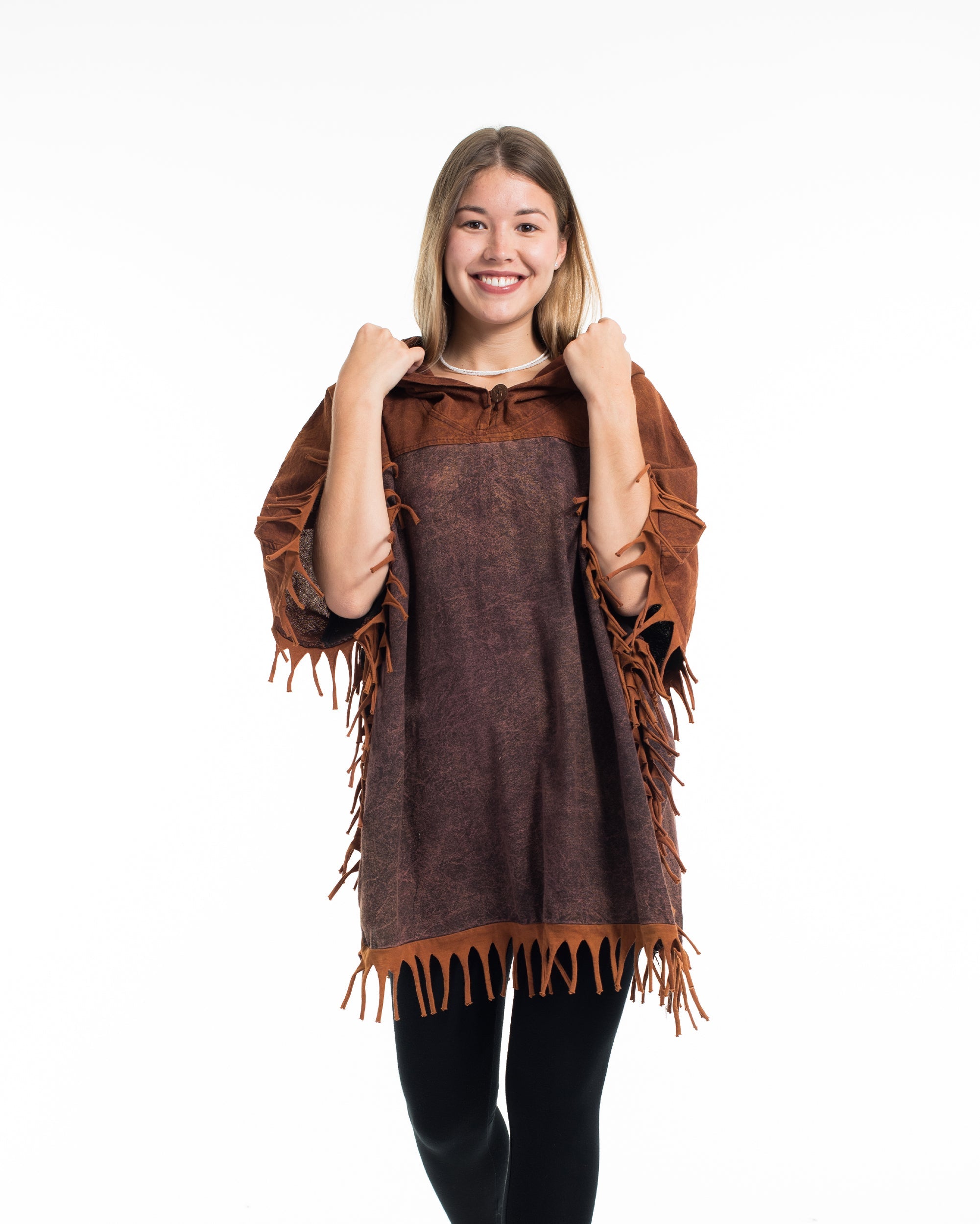 Unisex Stonewash Hooded Poncho in Brick