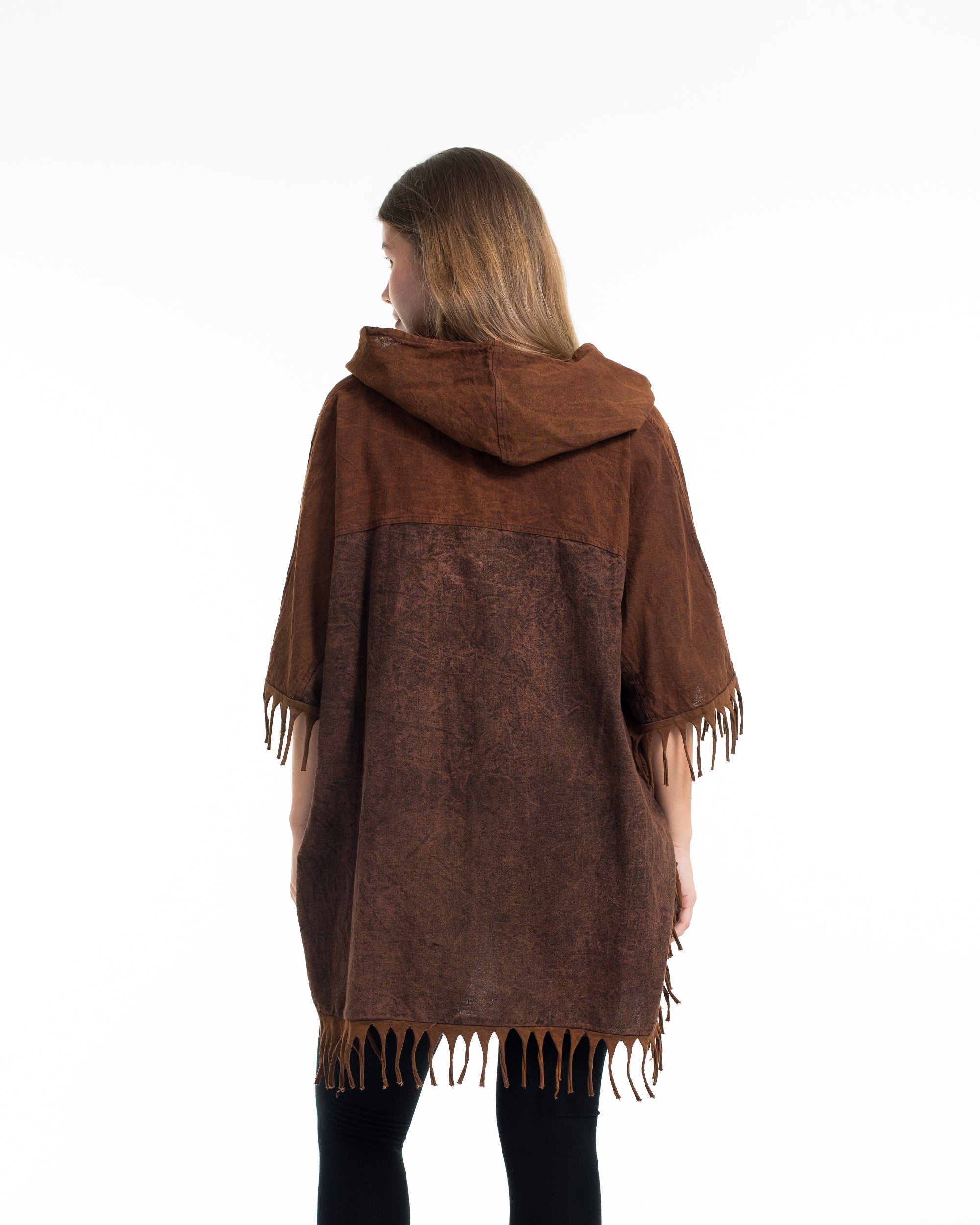 Unisex Stonewash Hooded Poncho in Brown