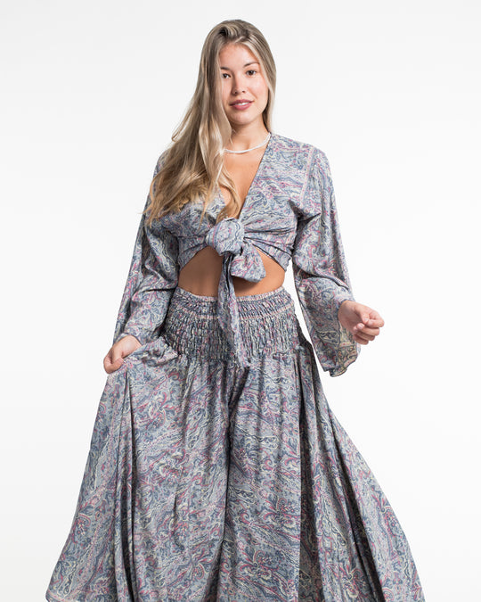 Mystic Paisley Tie Top and Palazzo Pants in Gray