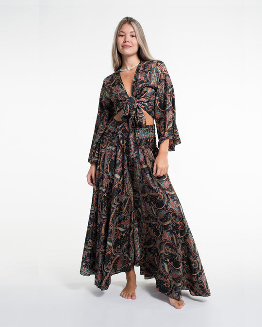 Celestial Paisley Tie Top and Palazzo Pants in Black