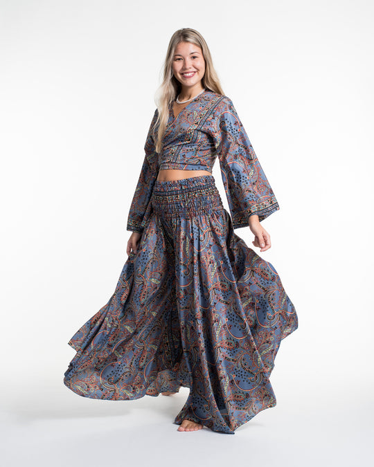 Celestial Paisley Tie Top and Palazzo Pants in Blue