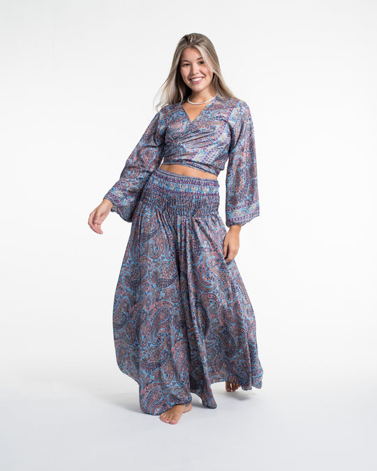 Twilight Paisley Tie Top and Palazzo Pants in Light Blue