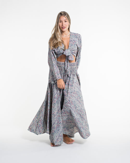 Mystic Paisley Tie Top and Palazzo Pants in Gray