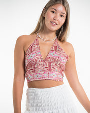 Paisley Halter Crop Top in Saffron Red (Petite)