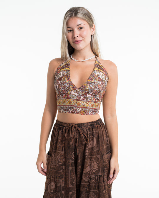 Paisley Halter Crop Top in Marigold