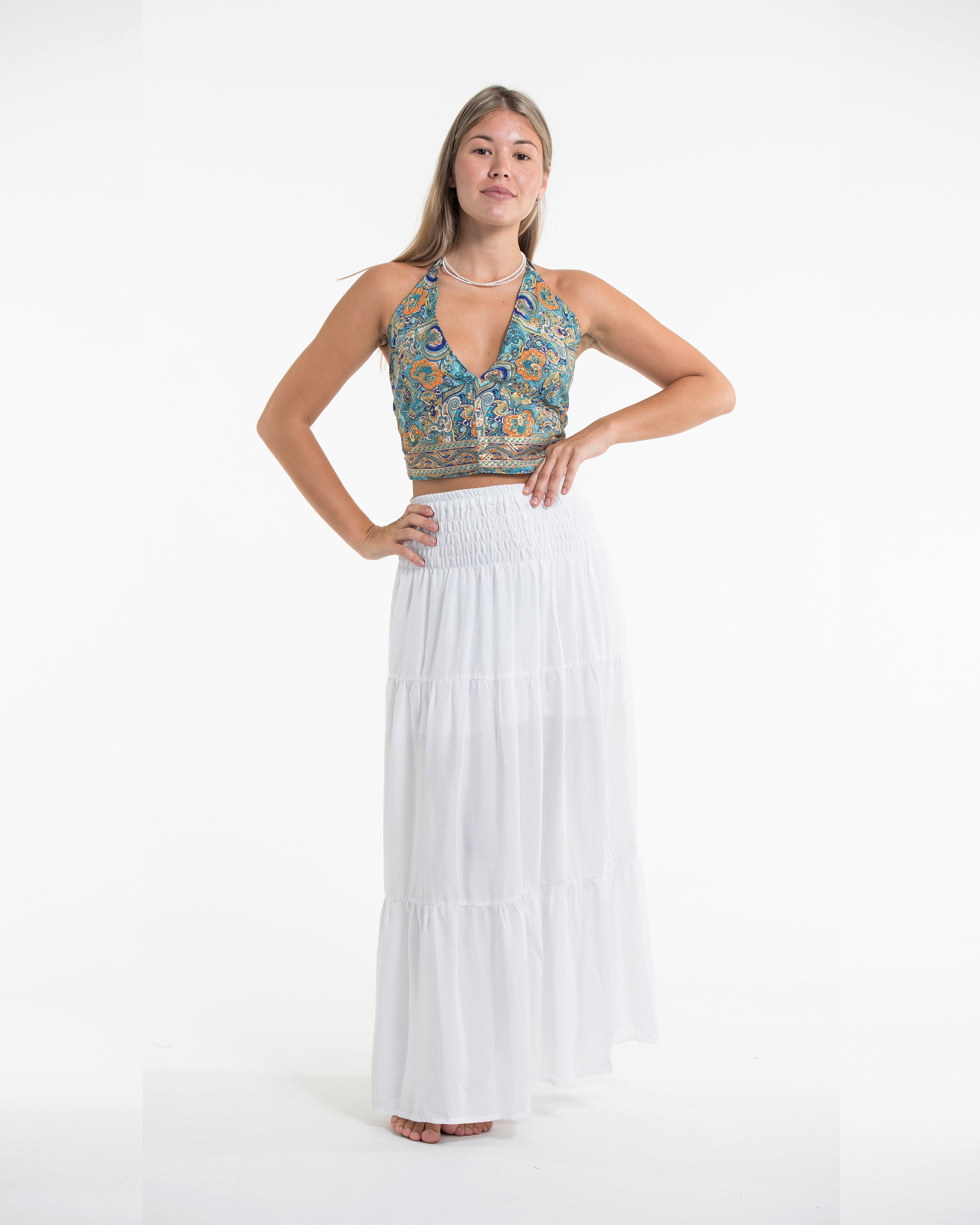 Paisley Halter Crop Top in Royal Sky