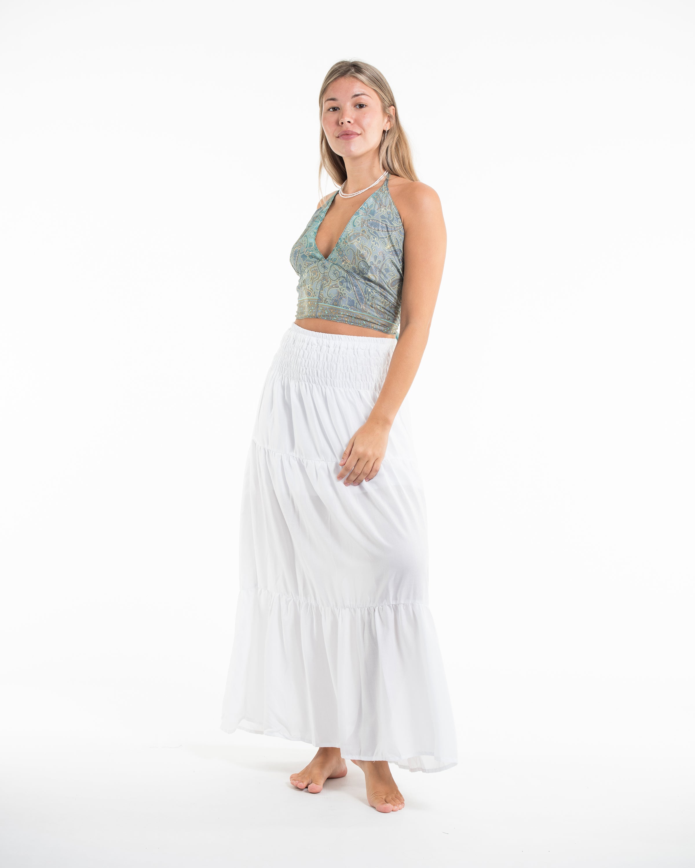 Paisley Halter Crop Top in Silver Mist