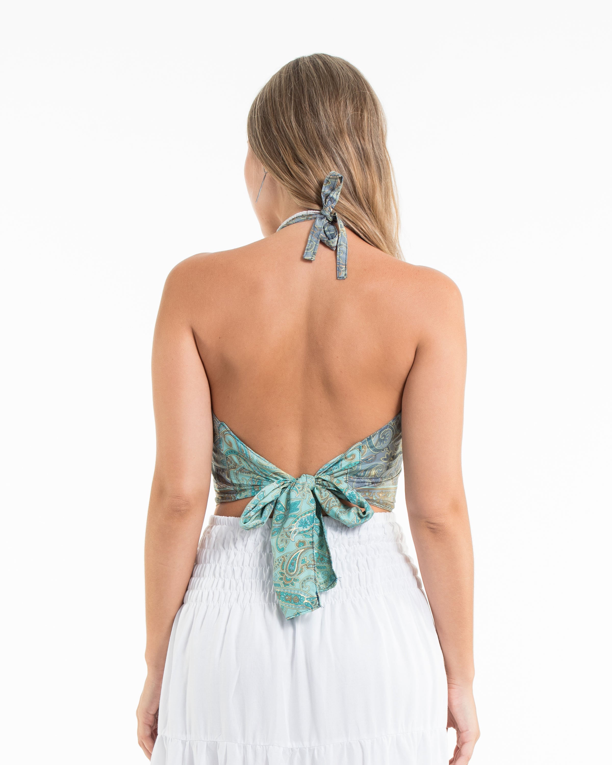 Paisley Halter Crop Top in Silver Mist