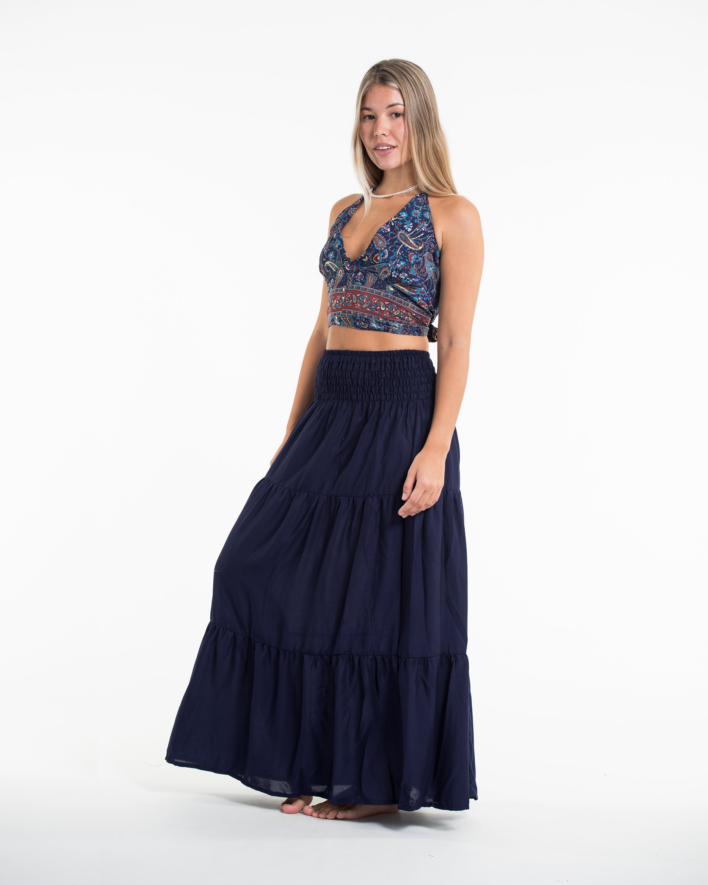 Paisley Halter Crop Top in Dark Sapphire