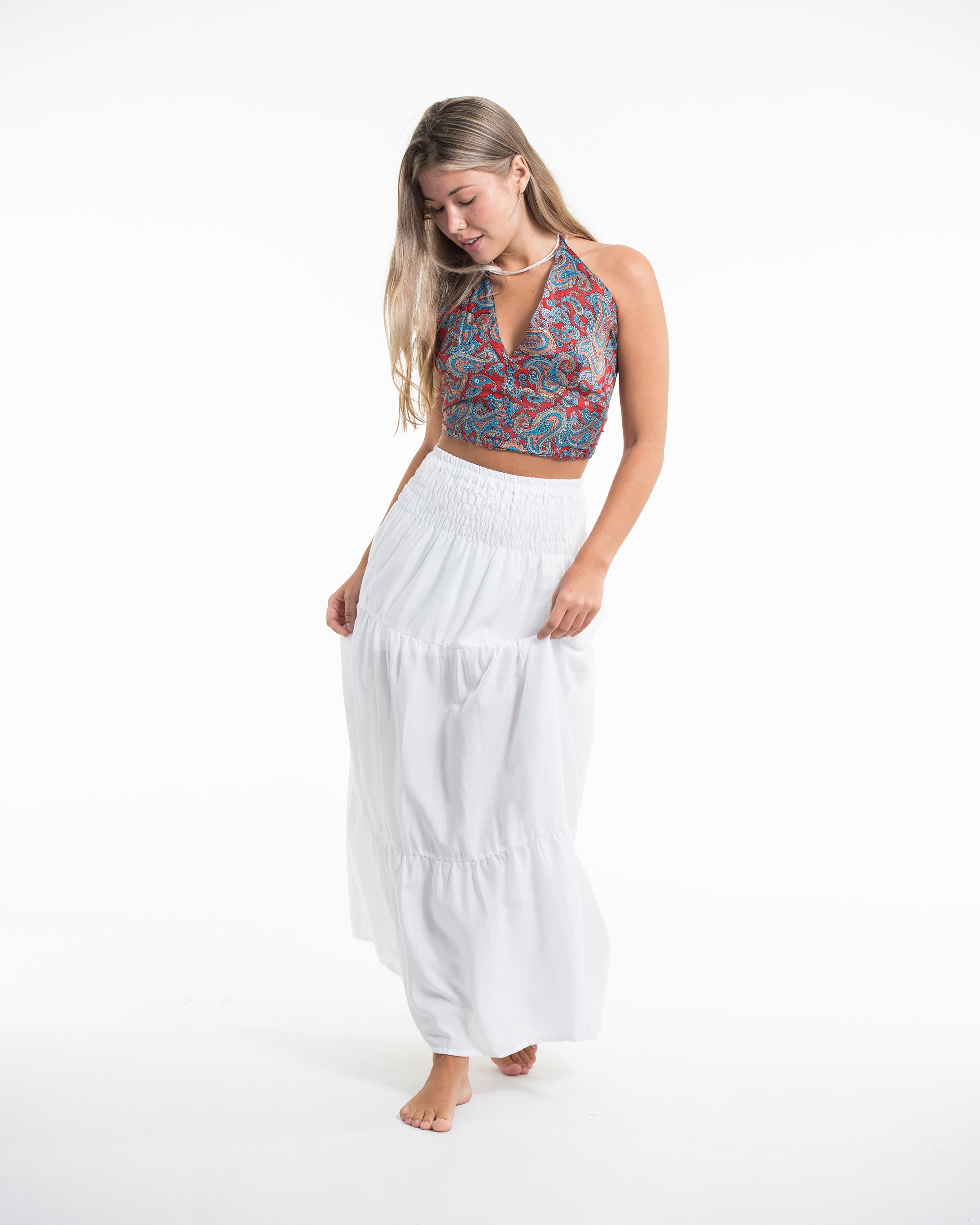 Paisley Halter Crop Top in Ruby Blue