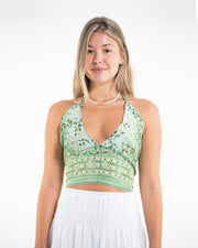 Paisley Halter Crop Top in Serene Sage