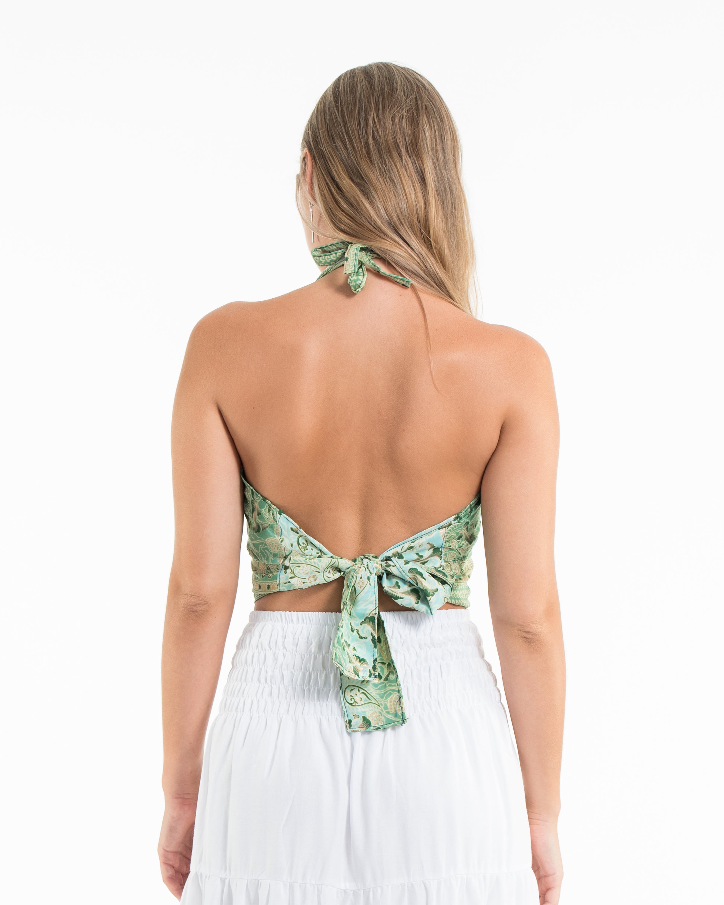 Paisley Halter Crop Top in Serene Sage
