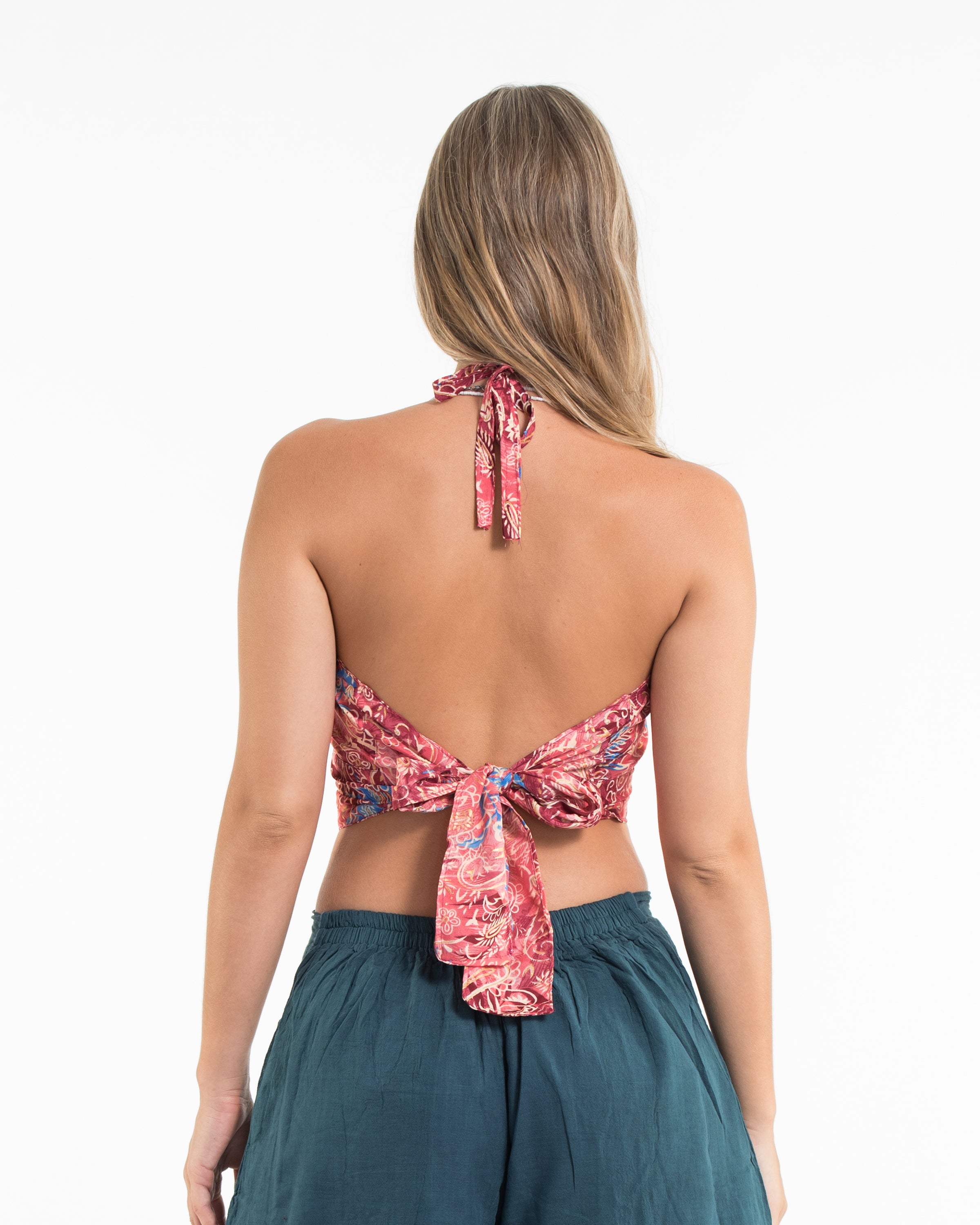 Paisley Halter Crop Top in Rosy Bloom