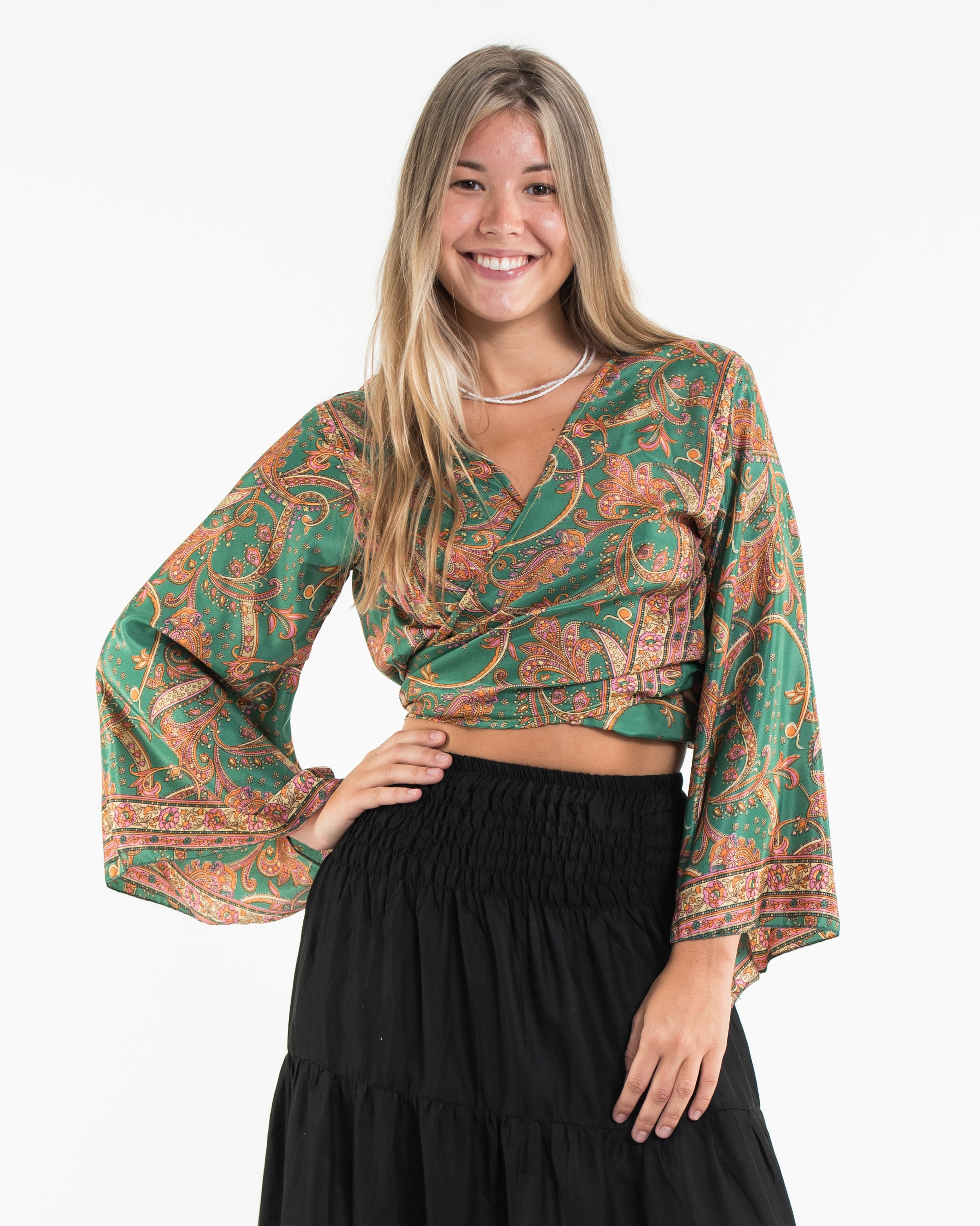 Celestial Paisley Tie Top in Green