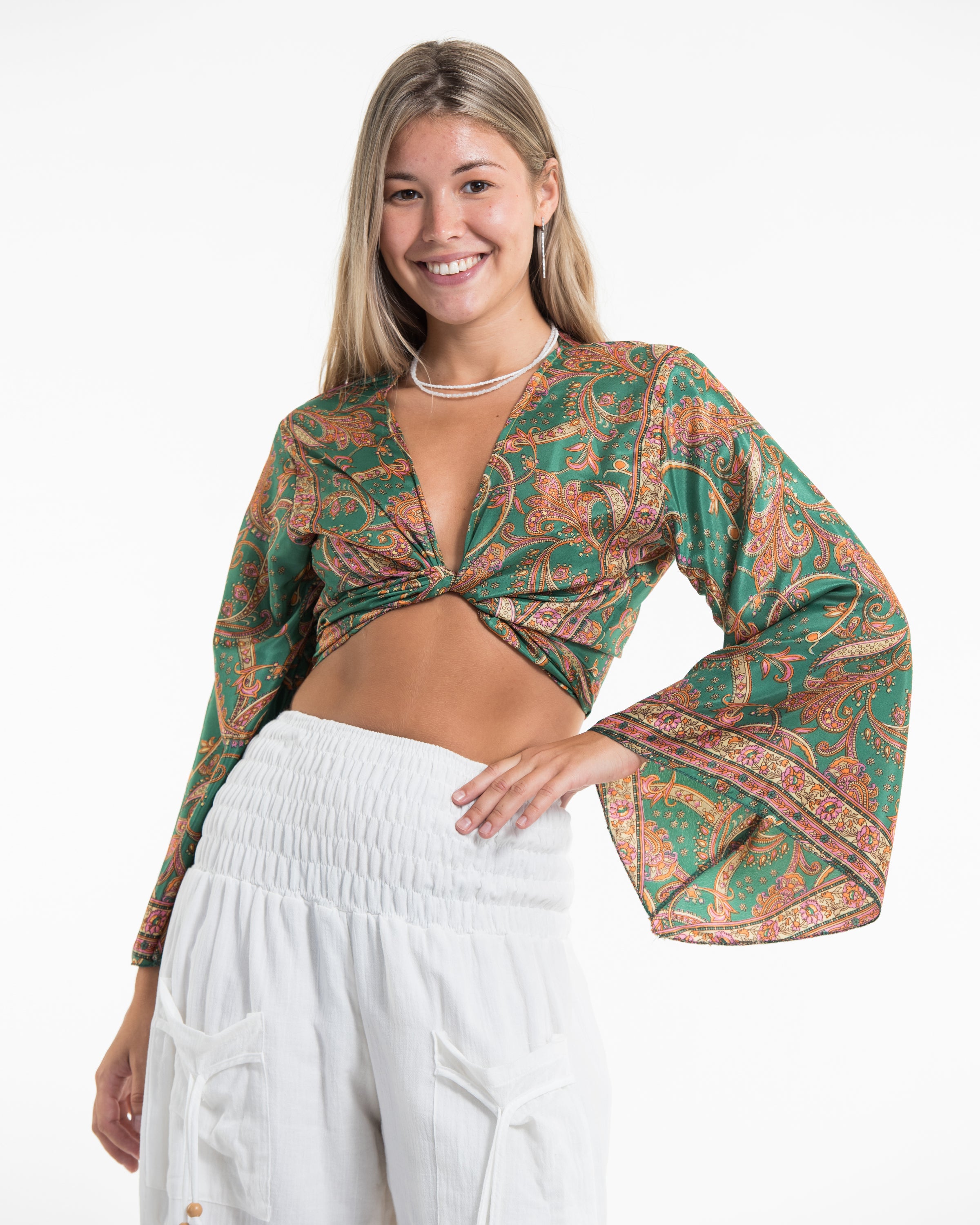 Celestial Paisley Tie Top in Green