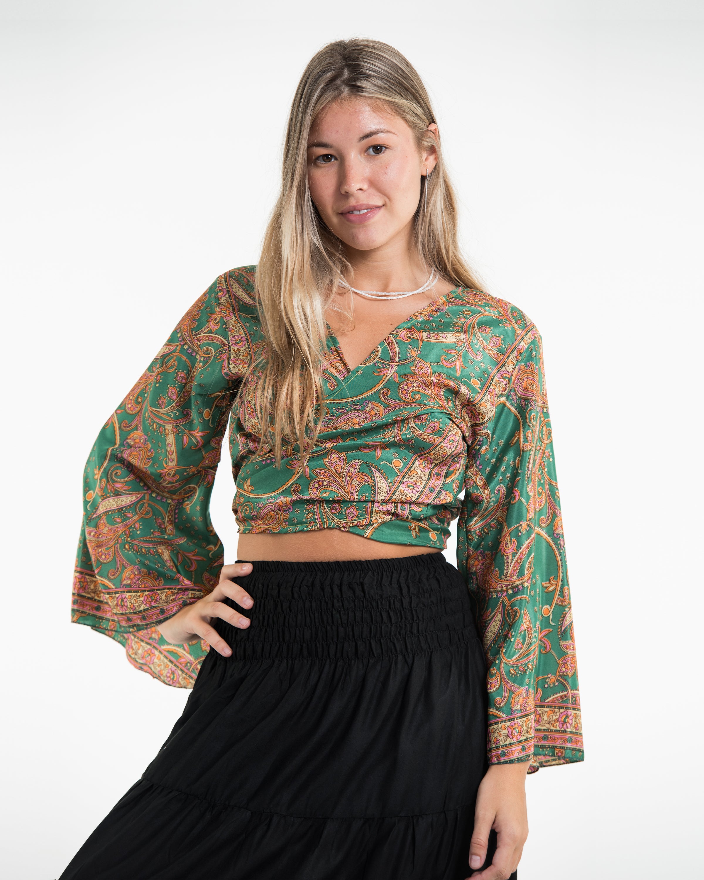 Celestial Paisley Tie Top in Green