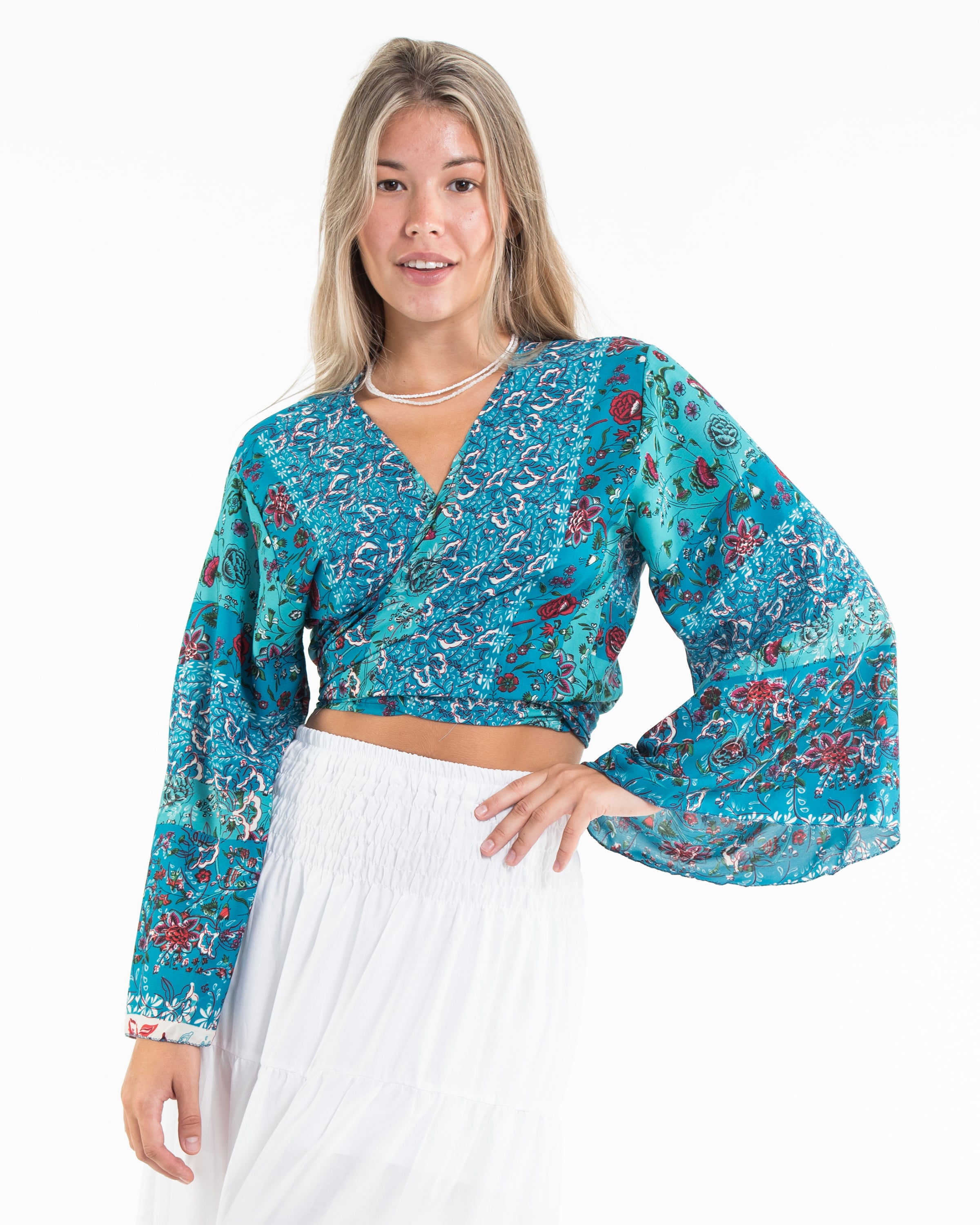 Radiant Floral Tie Top in Blue