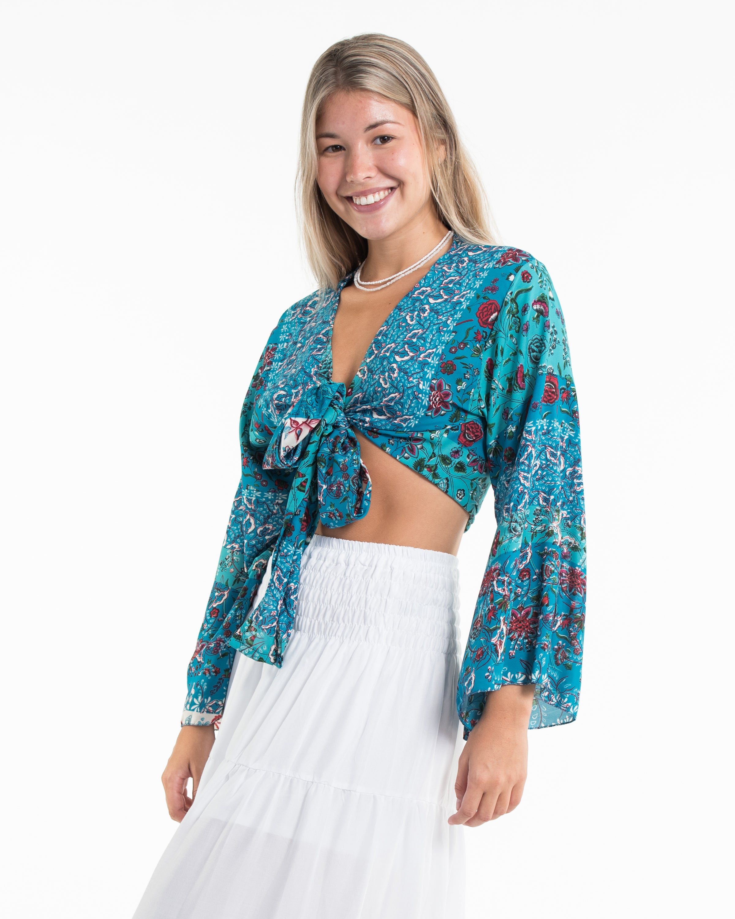 Radiant Floral Tie Top in Blue