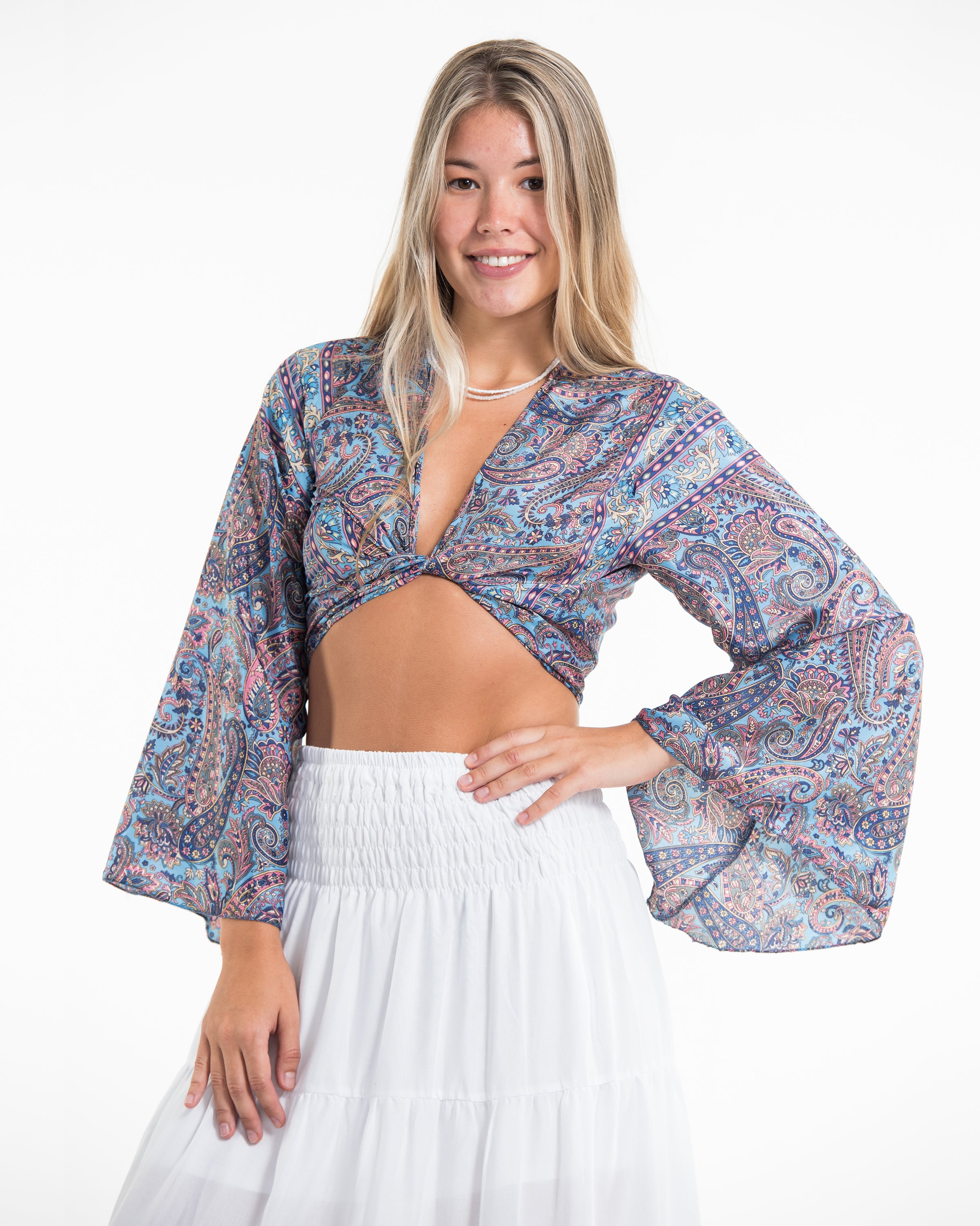 Twilight Paisley Tie Top in Light Blue