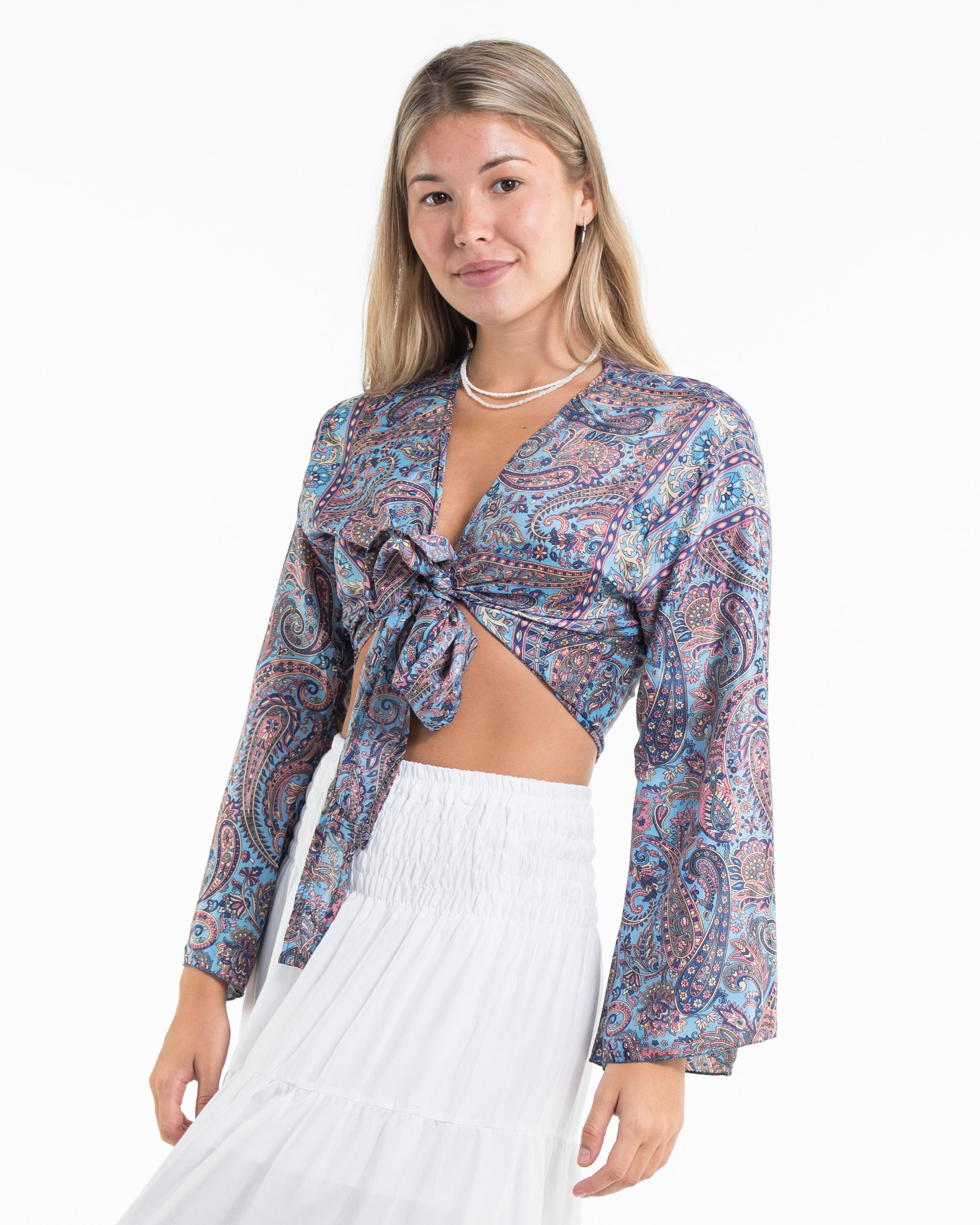 Twilight Paisley Tie Top in Light Blue