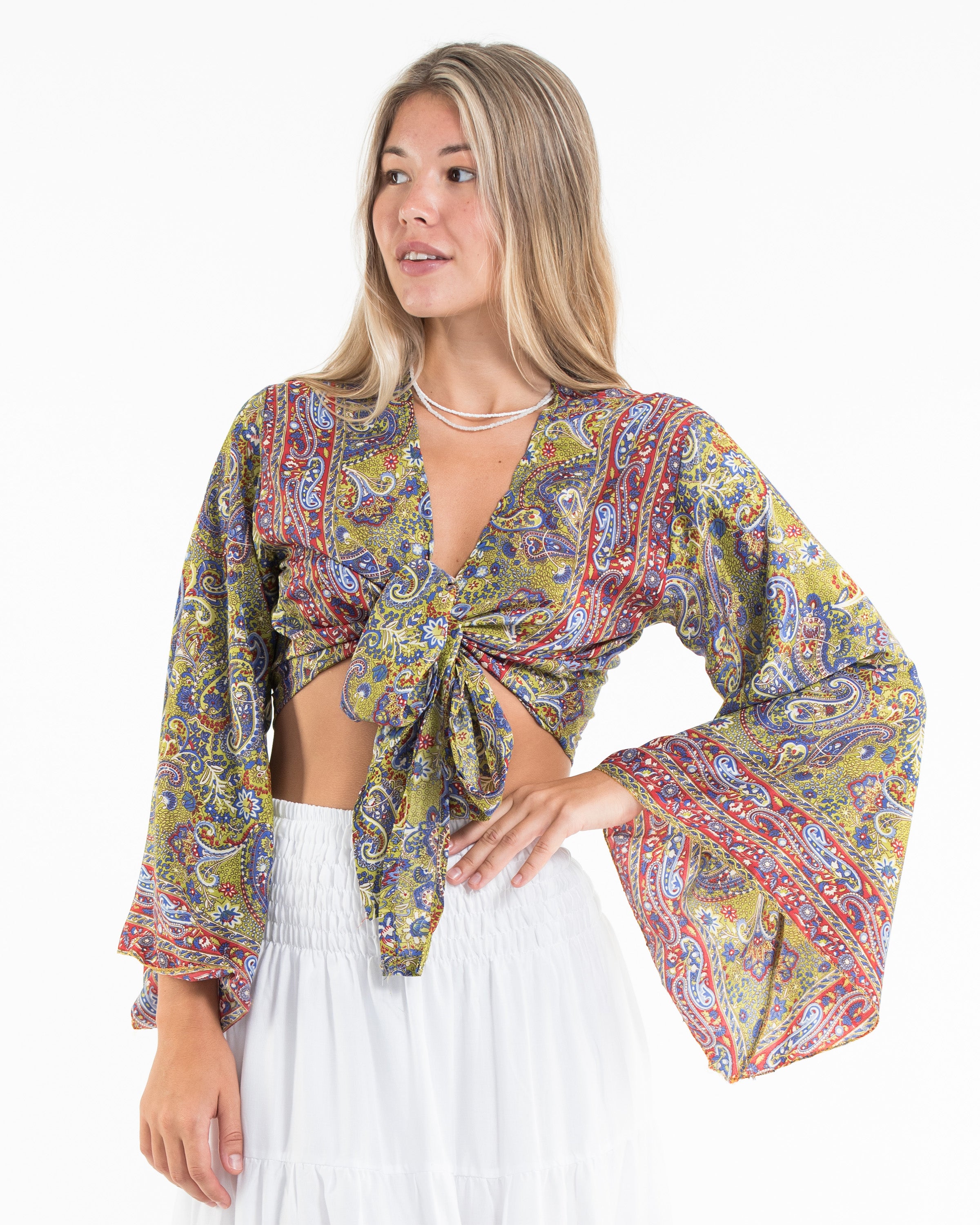 Nova Paisley Tie Top in Green