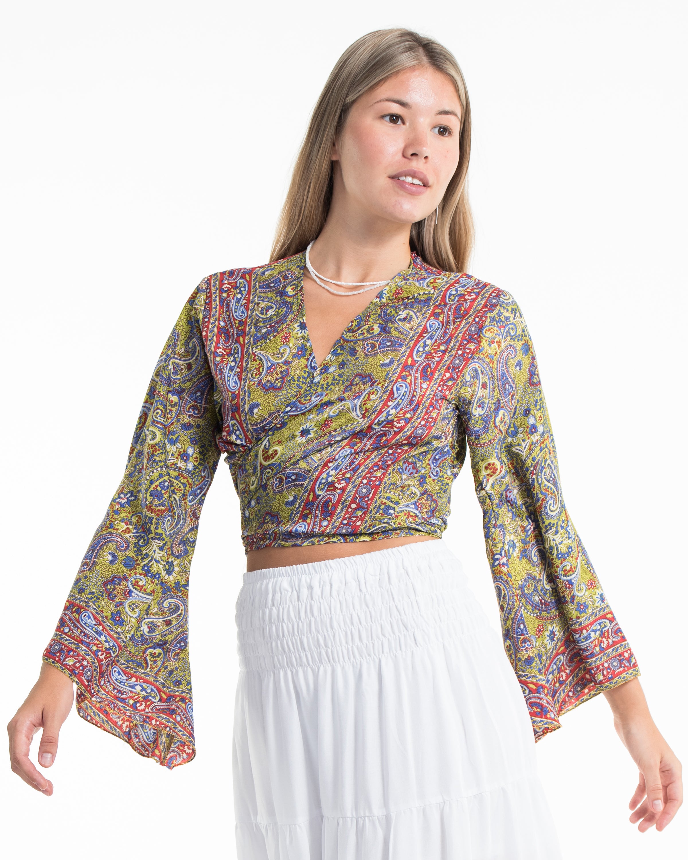 Nova Paisley Tie Top in Green