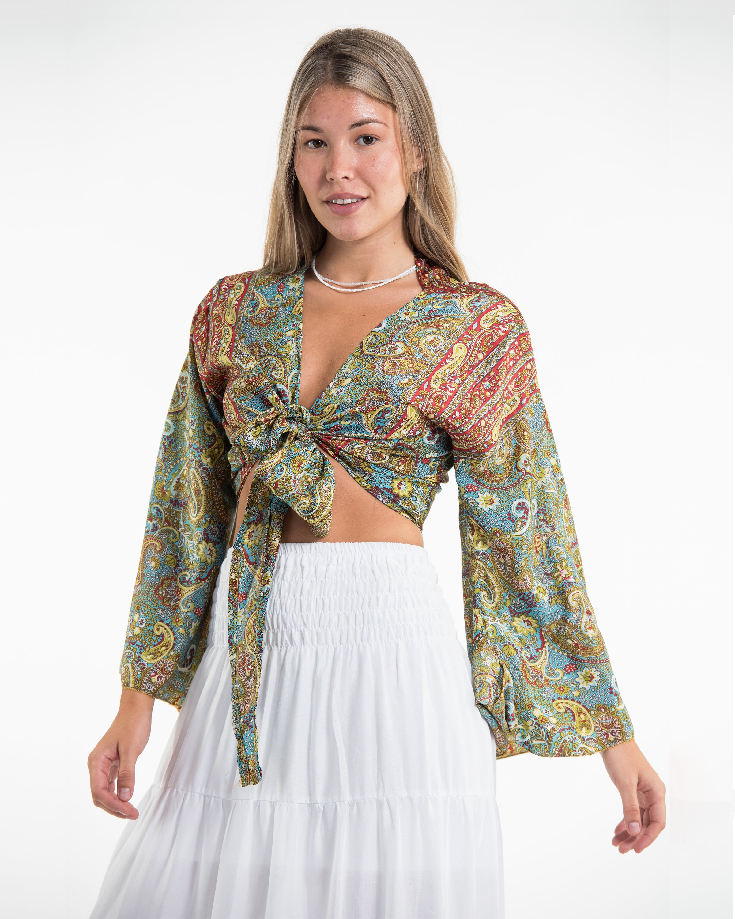 Solstice Paisley Tie Top in Light Blue