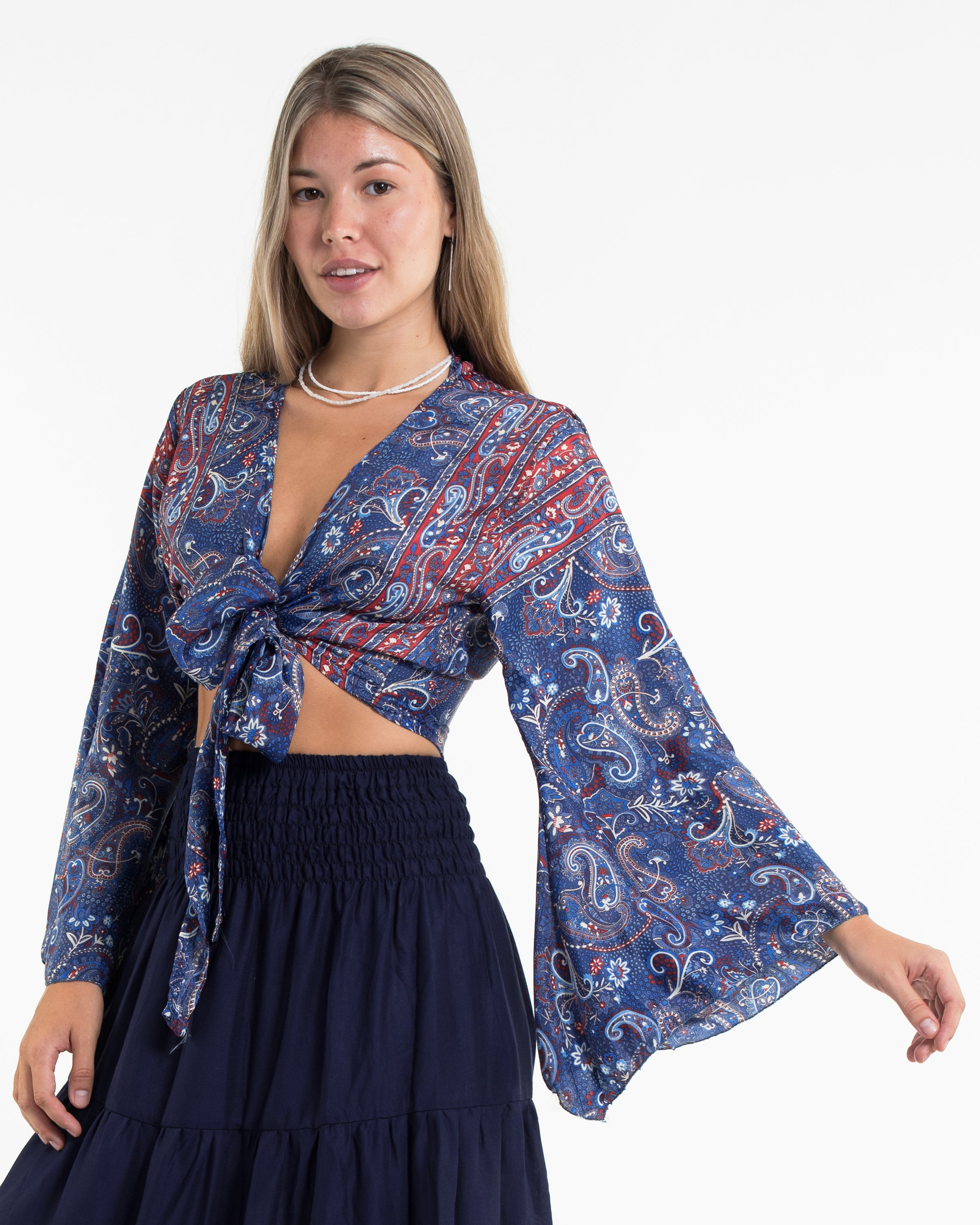 Solstice Paisley Tie Top in Navy
