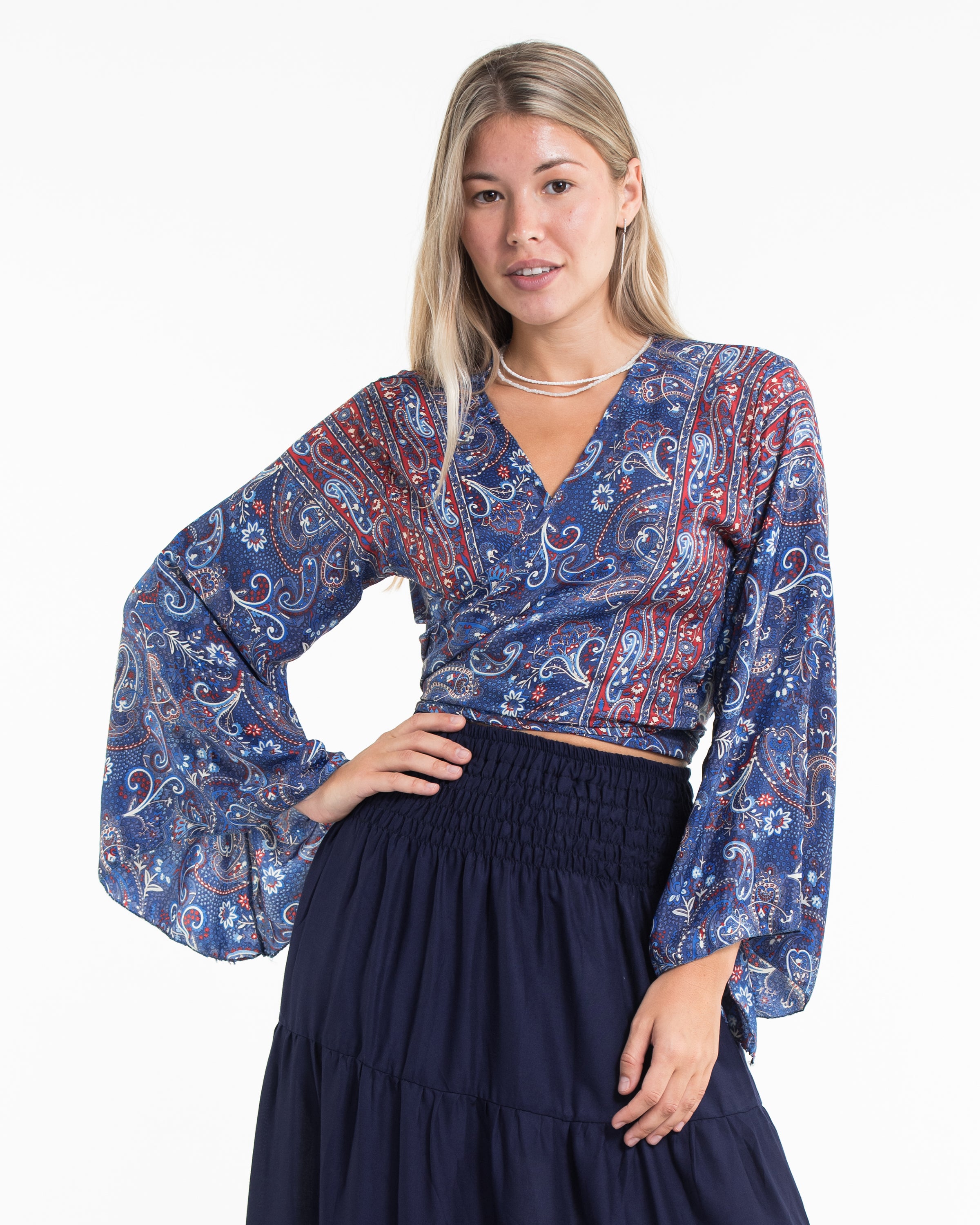 Solstice Paisley Tie Top in Navy