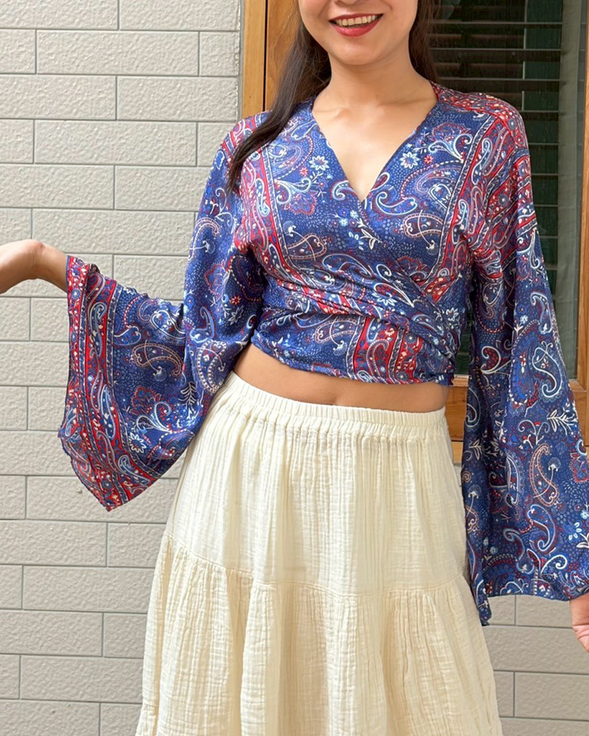 Solstice Paisley Tie Top in Navy