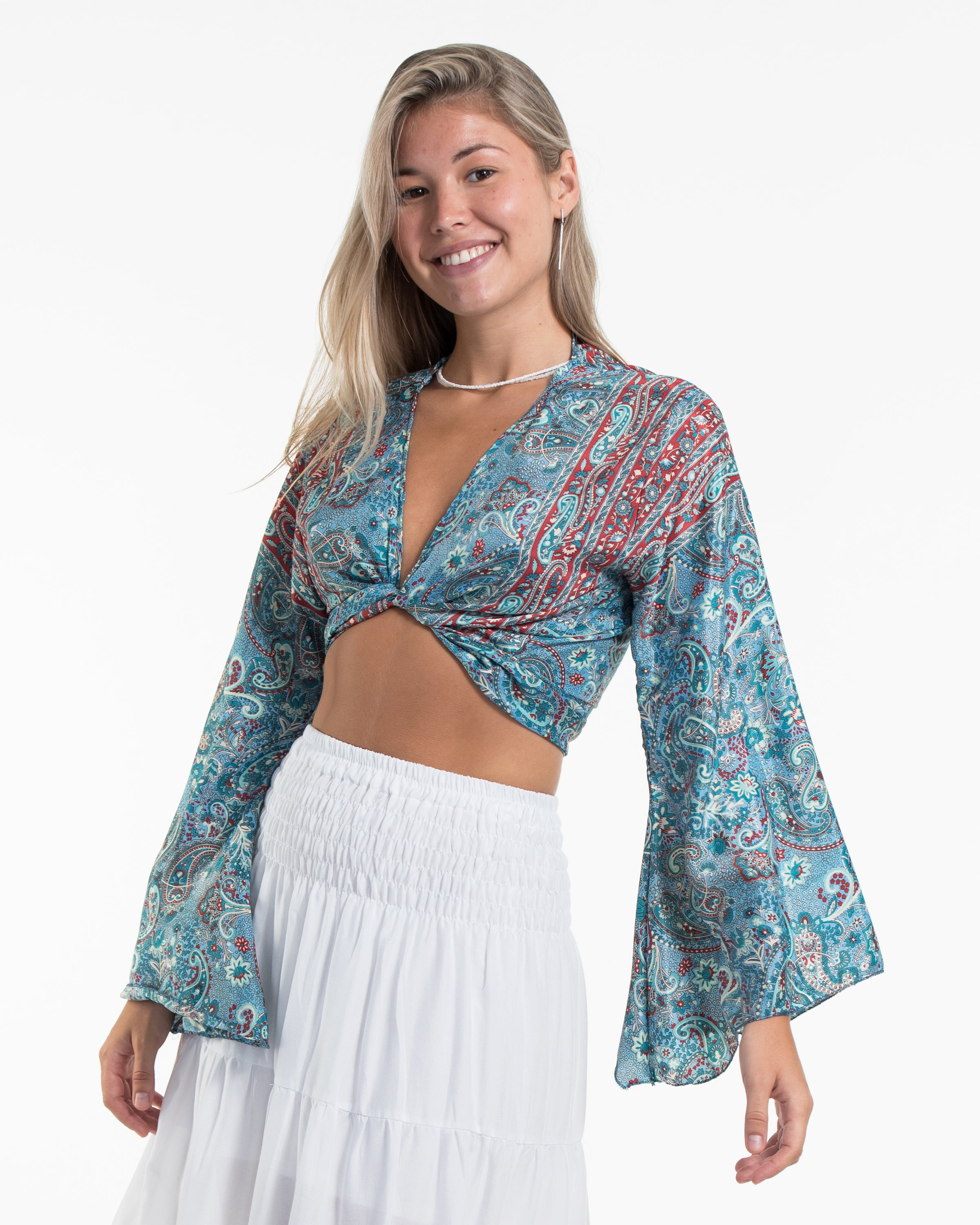 Solstice Paisley Tie Top in Sky Blue