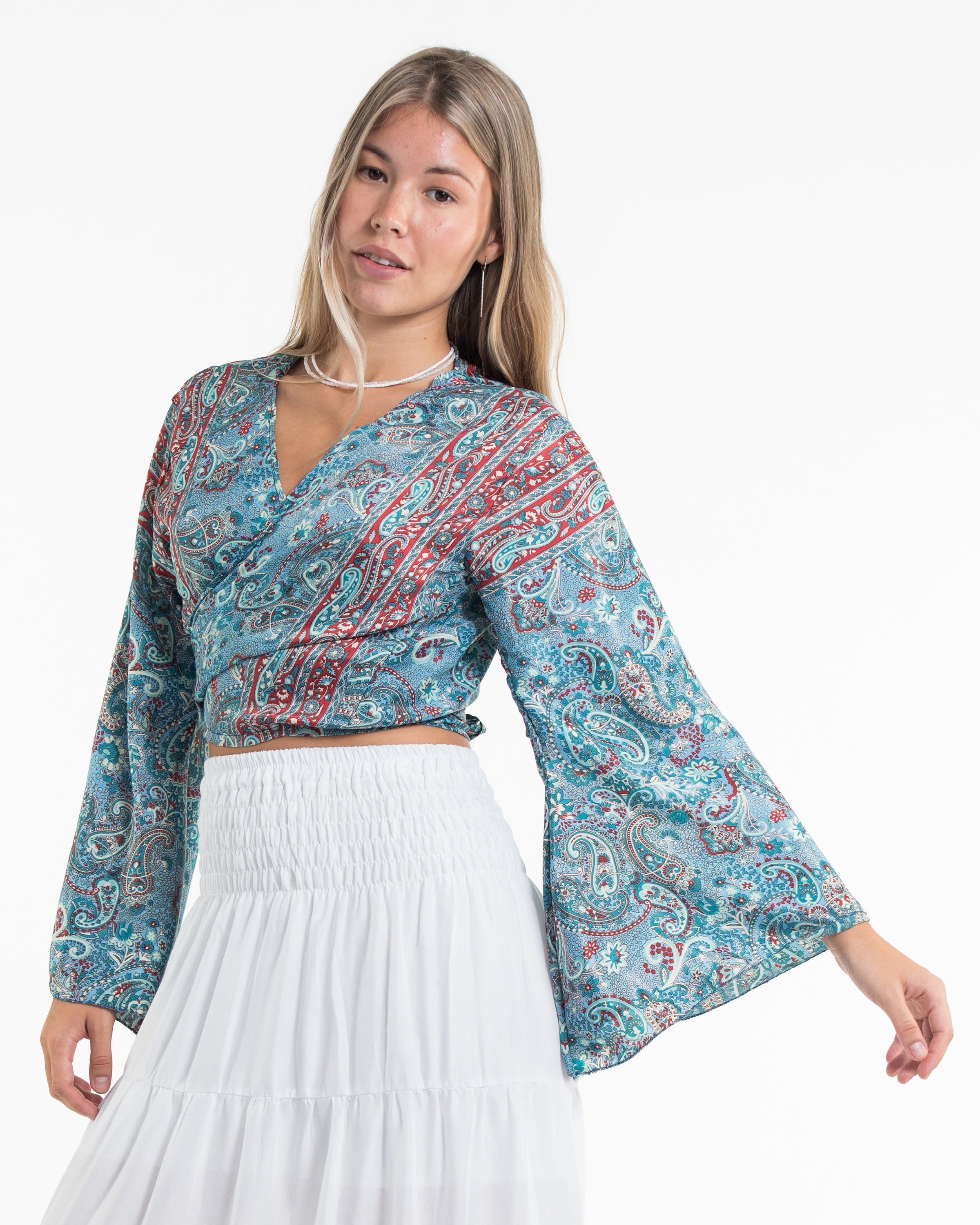 Solstice Paisley Tie Top in Sky Blue
