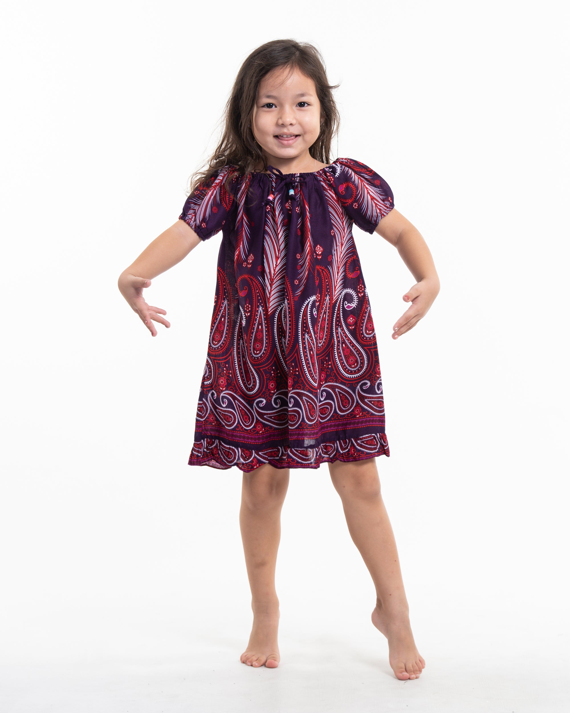 Kids Paisley Feathers Dress in Purple