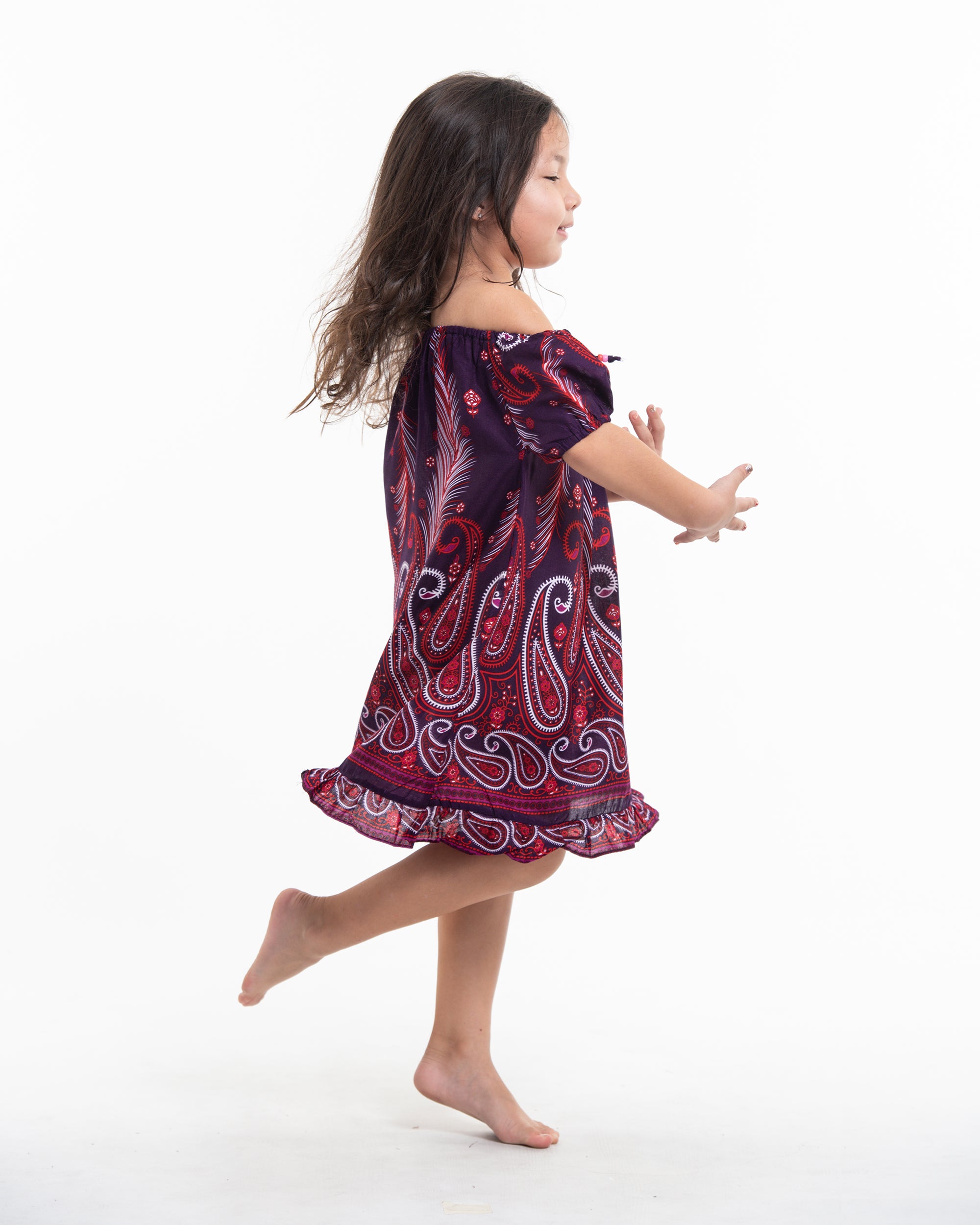 Kids Paisley Feathers Dress in Purple